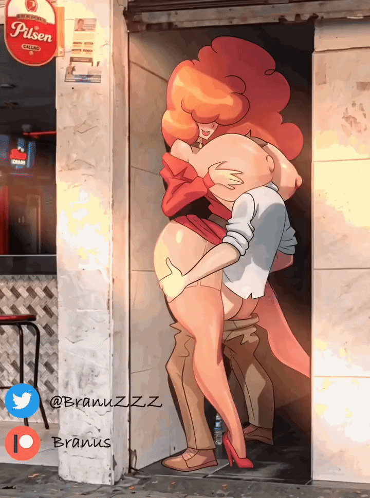 1boy, 1girls, 2d, 2d animation, alleyway, alleyway milf (meme), ambiguous penetration, animated, big breasts, branuzzz, breast grab, breasts, breasts out, cartoon network, clothed sex, face in breasts, faceless male, fair skin, female, gif, ginger hair, hands on thighs, happy, huge breasts, large hair, larger female, light skin, light-skinned female, light-skinned male, male, nude, nude female, outside, powerpuff girls, pubic hair, sara bellum, sex, shorter than 10 seconds, tagme