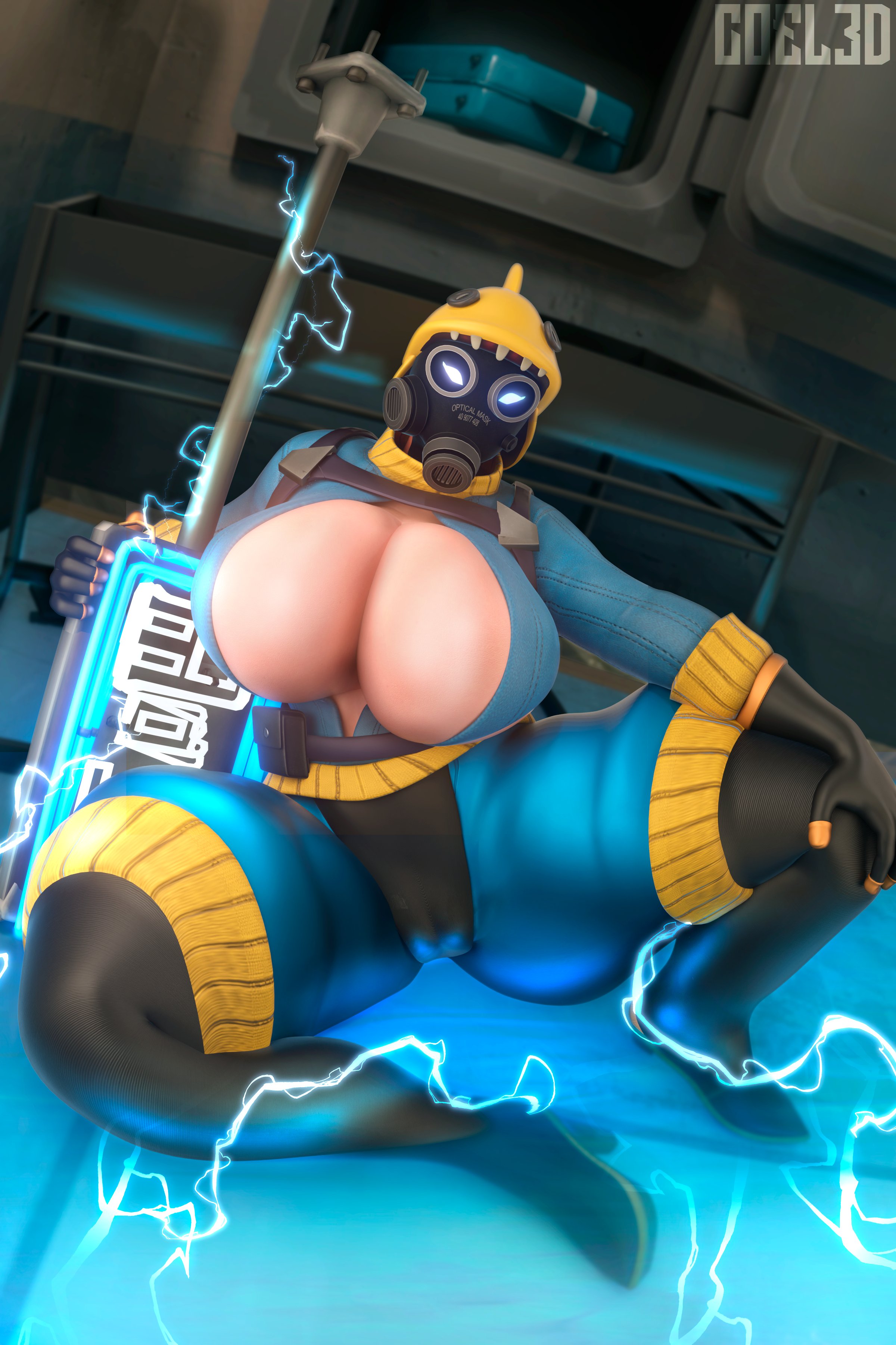 1girls, 3d, 3d (artwork), ass, big ass, big breasts, big thighs, blue clothing, bodysuit, breasts, clothed, clothing, coel3d, female, female only, fempyro, fempyro (team fortress 2), fire, gas mask, gigantic ass, gigantic breasts, gigantic thighs, gloves, hood, huge ass, huge breasts, huge thighs, pyro, pyro (team fortress 2), solo, solo female, solo focus, steam, team fortress 2, tf2, thick hips, thick thighs, thighs, unzipped, unzipped bodysuit, watermark