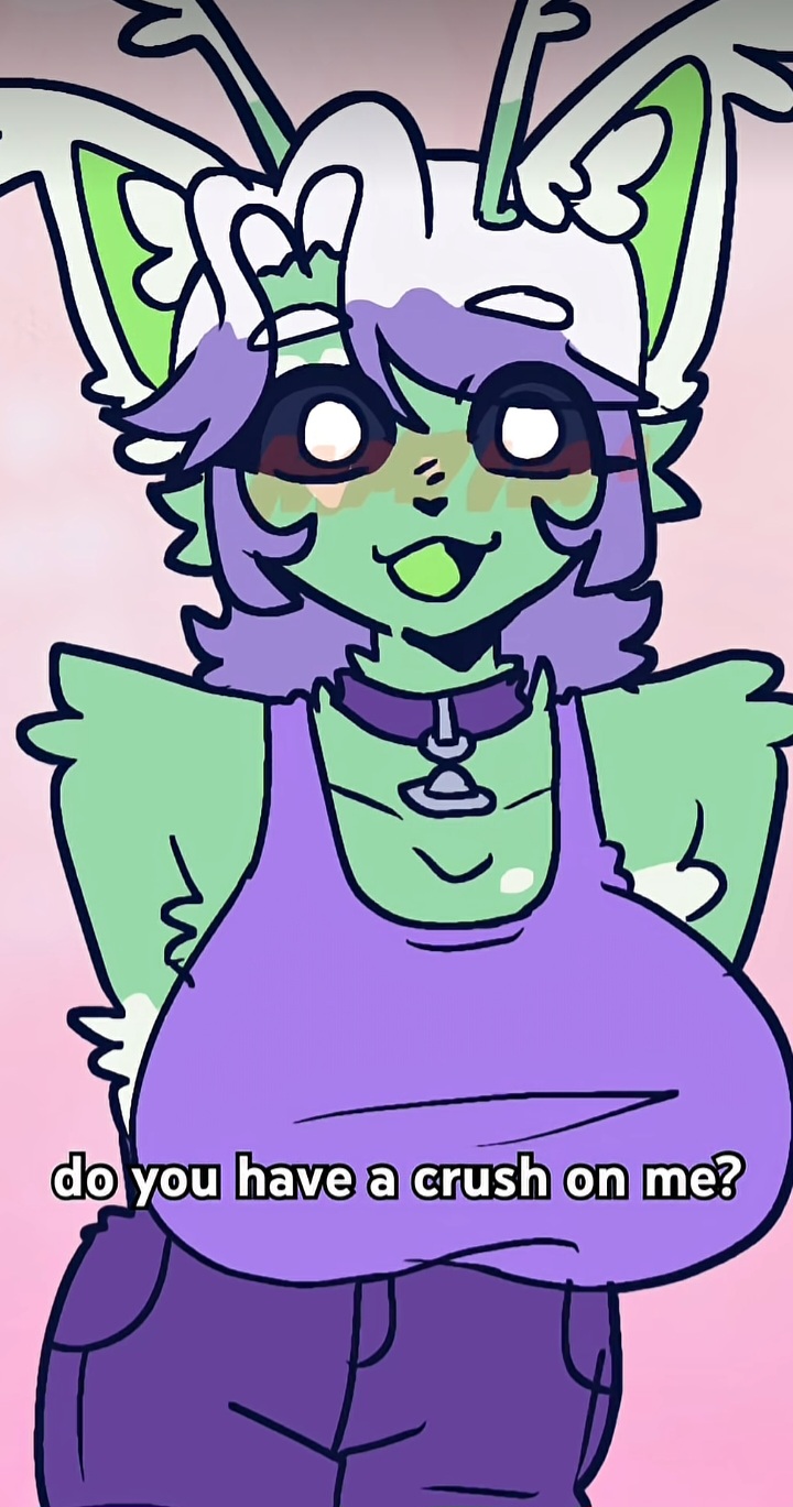 ?, 2d, 2d (artwork), 2d art, 2d artwork, alien, alien girl, alien humanoid, bending forward, big boobs, big breasts, boobs, breasts, clothed, clothed female, digital art, digital artwork (media), digital drawing, digital drawing (artwork), digital media, digital media (artwork), drawing, furry, gnarpies, green body, green fur, green skin, light background, open mouth, out of frame female, pink background, purple top, purple topwear, question, question mark, safe, sfw, sfw furry art, text, youtube, youtuber, youtuber oc, youtuber sona