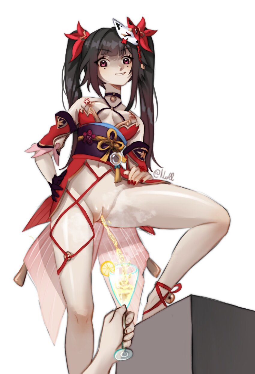1girls, 2d, boobs out, bottomless, drink, girl, honkai (series), honkai: star rail, pee, peeing, peeing in cup, peeing into container, peeing standing up, piss, pissing, sparkle (honkai: star rail), urination, urine