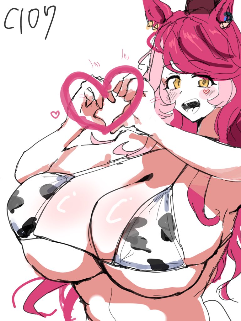 1girls, 2025, adchokoss, breasts bigger than head, cow print bikini, hyper breasts, loves only you (umamusume), micro bikini, oouw, solo, tagme, umamusume, umamusume pretty derby, voluptuous