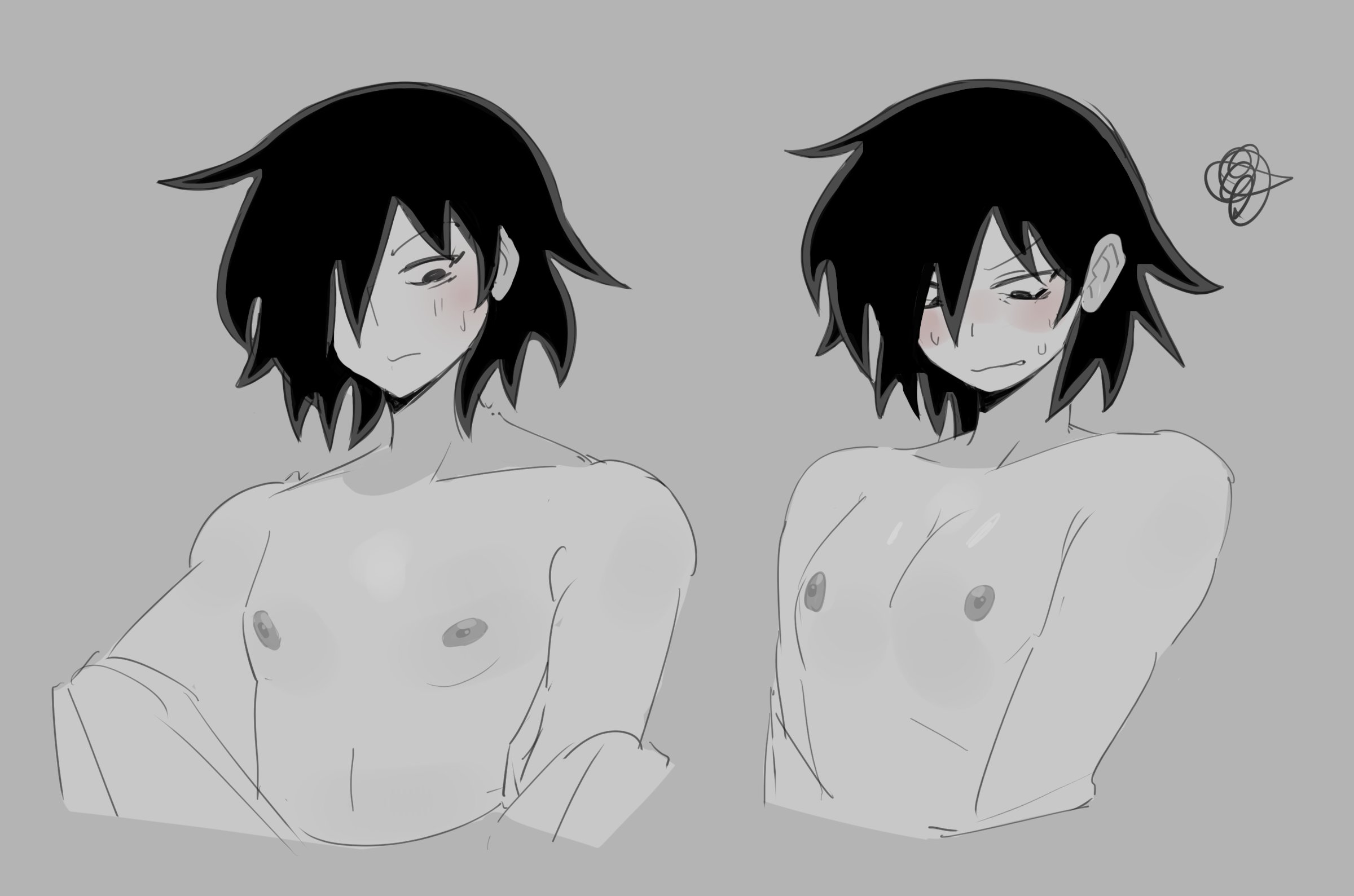 femboy, grayscale, mido66, naked, naked male, nipples, nude, nude male, solo, solo focus, solo male, twink