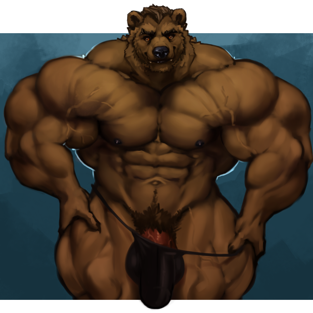 anthro bulge clothing huge_muscles humanoid_penis looking_at_viewer male male_only mammal muscular muscular_male oldshep pecs penis penis_base pubes solo standing underwear ursine veiny_muscles