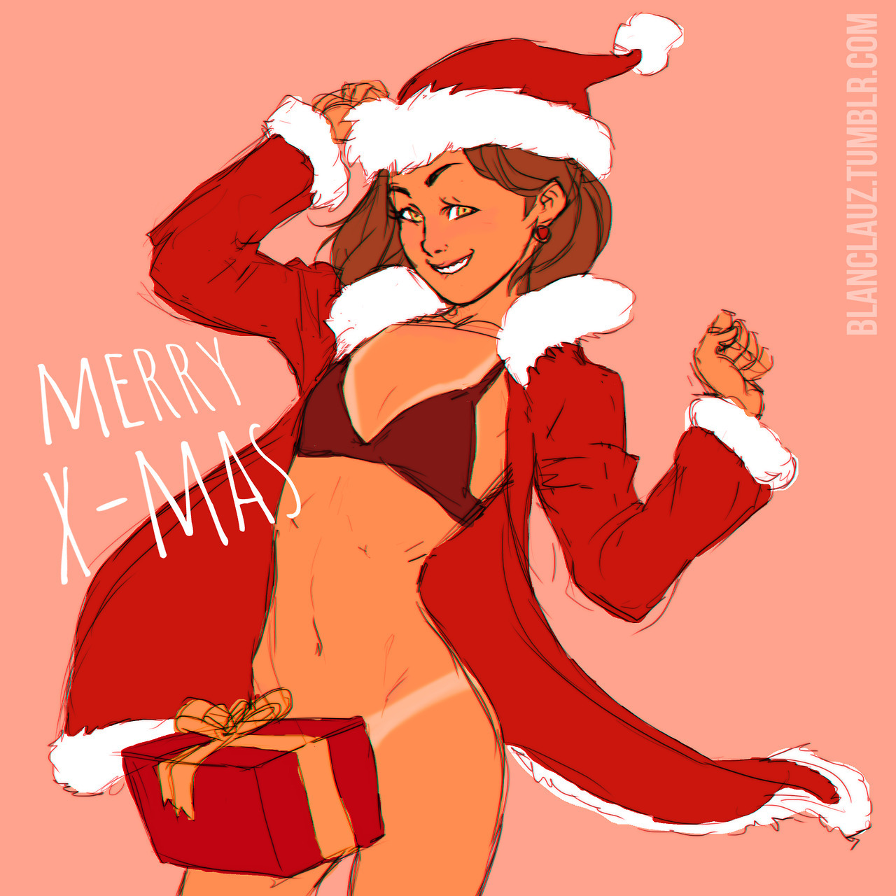 1boy, blanclauz, bottomless, bra, christmas, christmas present, crossdresser, crossdressing, crossdressing male, dick in a box, femboy, gauged ear, gay, holidays, male, male focus, male only, nina (blanclauz), penis, santa coat, santa hat, tan, tanlines, trans woman, transfem, trap, twink, url, yaoi
