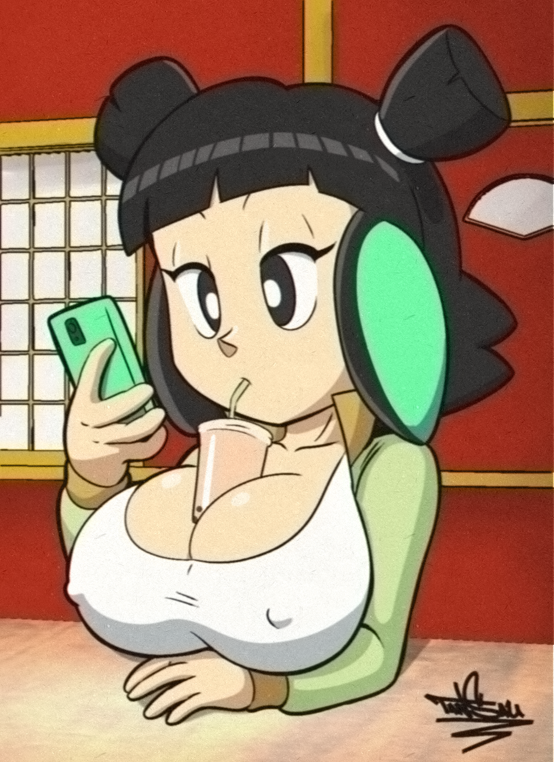 breasts, cleavage, clothed, female, female only, huge breasts, lego, lego monkie kid, lego monkie kidbig breasts, mei (monkie kid), monkie kid, nipples visible through clothing, no bra, public, revealing clothes, tansau