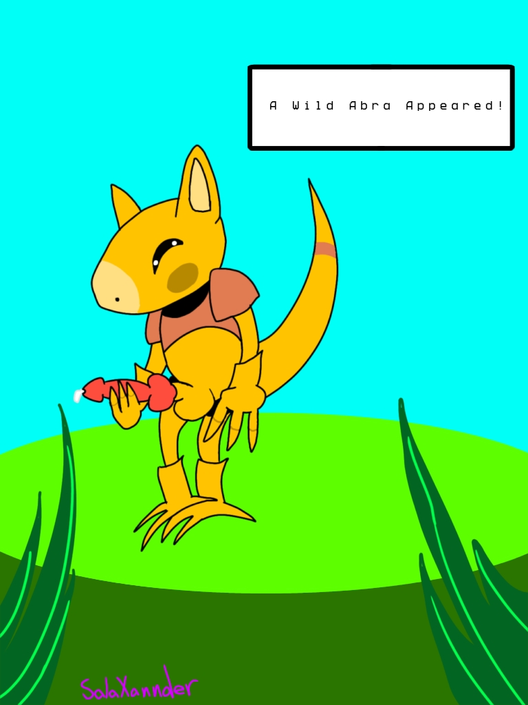 abra anatomically_correct anatomically_correct_genitalia anatomically_correct_penis animal_genitalia animal_penis anthro bodily_fluids canine_genitalia canine_penis dialogue generation_1_pokemon genital_fluids genitals male masturbation nintendo penis pokemon pokemon_(species) precum salaxannder solo speech_bubble