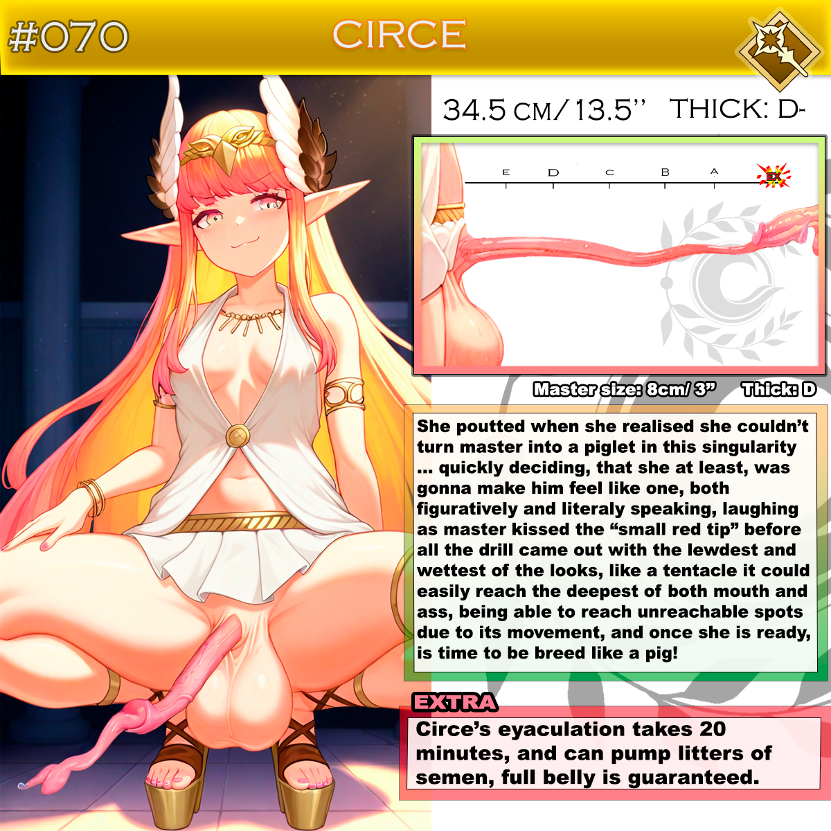 1futa, ai generated, animal genitalia, animal penis, balls, big balls, breasts, character sheet, circe (fate), comparing penis, corkscrew penis, english, english text, fate (series), fate/grand order, futa only, futanari, intersex, light skin, light-skinned futa, medium breasts, multiple penises, penis, penis size difference, pig penis, porcine penis, sasakiwiwi, size comparison, size difference, small penis, smug, solo