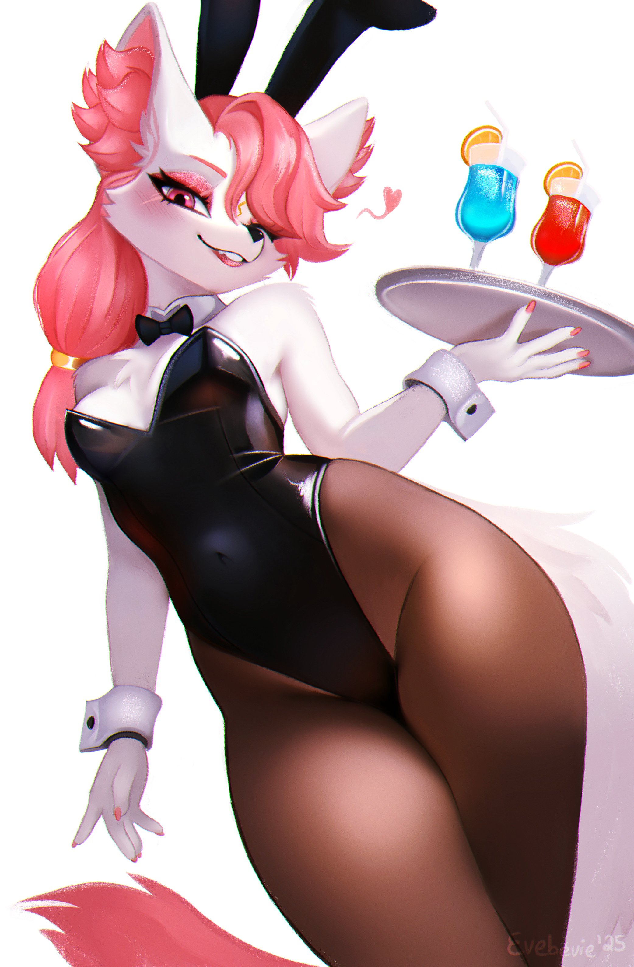 artist request, bunnysuit, female, fortnite, fox, kimiko (fortnite), legwear, leotard, pink eyes, pink hair