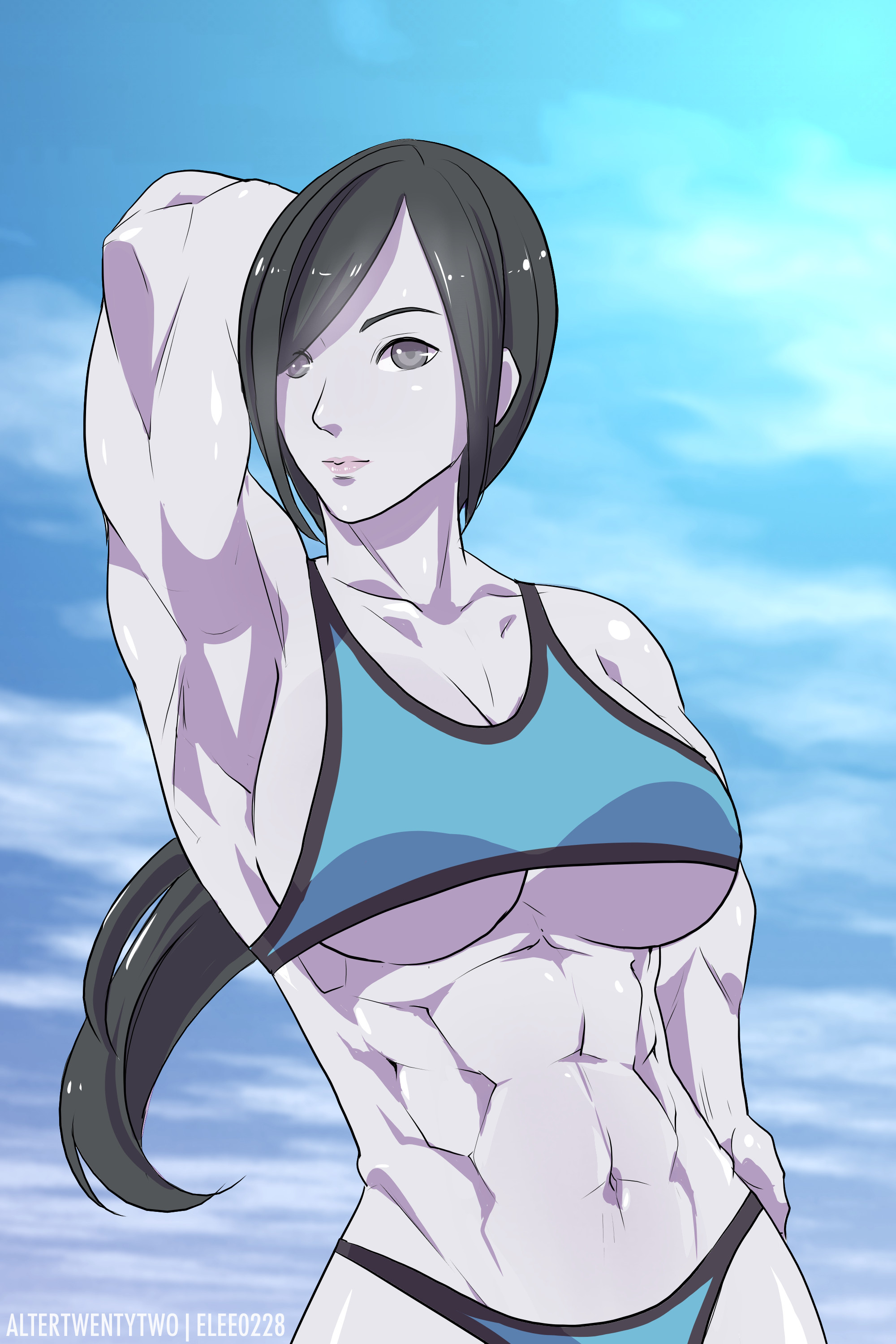 1girls, abs, altertwentytwo, breasts, cleavage, elee0228, female, female only, fit, huge breasts, looking at viewer, muscles, muscular, muscular female, solo, toned, toned female, underboob, wii fit, wii fit trainer, wii fit trainer (female)