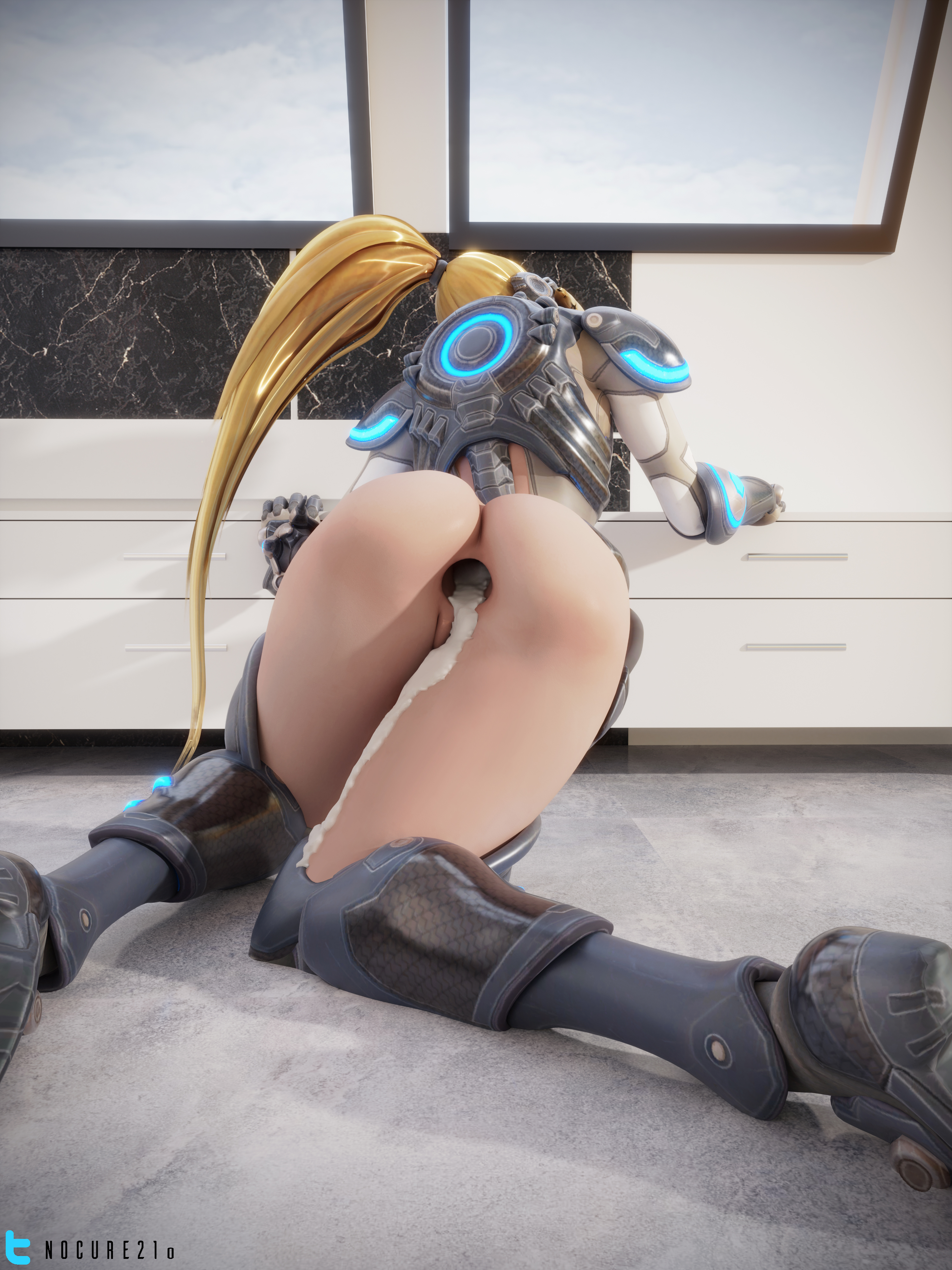 1girls, 3d, absurd res, after sex, alternate costume, amelie lacroix, anal, anal gape, anus, ass, back view, bent over, blender, blizzard entertainment, blonde hair, blue eyes, bodysuit, crossover, cum, cum in ass, cum in pussy, cum inside, cum leaking, fat ass, female, female only, fluids, gaping anus, highres, nocure21o, nova (starcraft), nova widowmaker, overwatch, ponytail, pussy, solo, solo female, starcraft, starcraft 2, viewed from behind, widowmaker