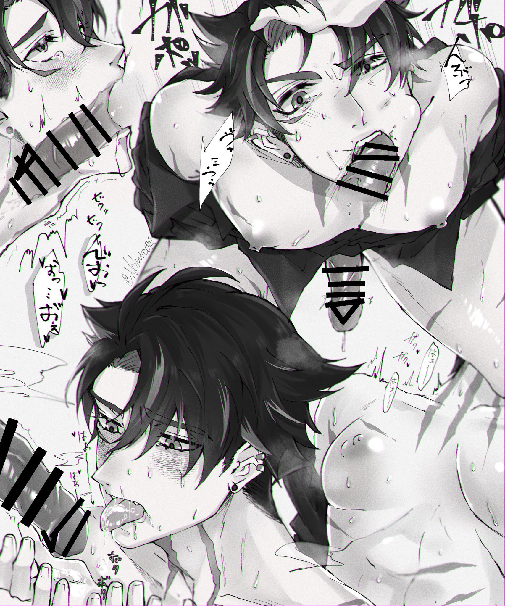 blowjob, gay, genshin impact, male, male only, wriothesley (genshin impact), yaoi