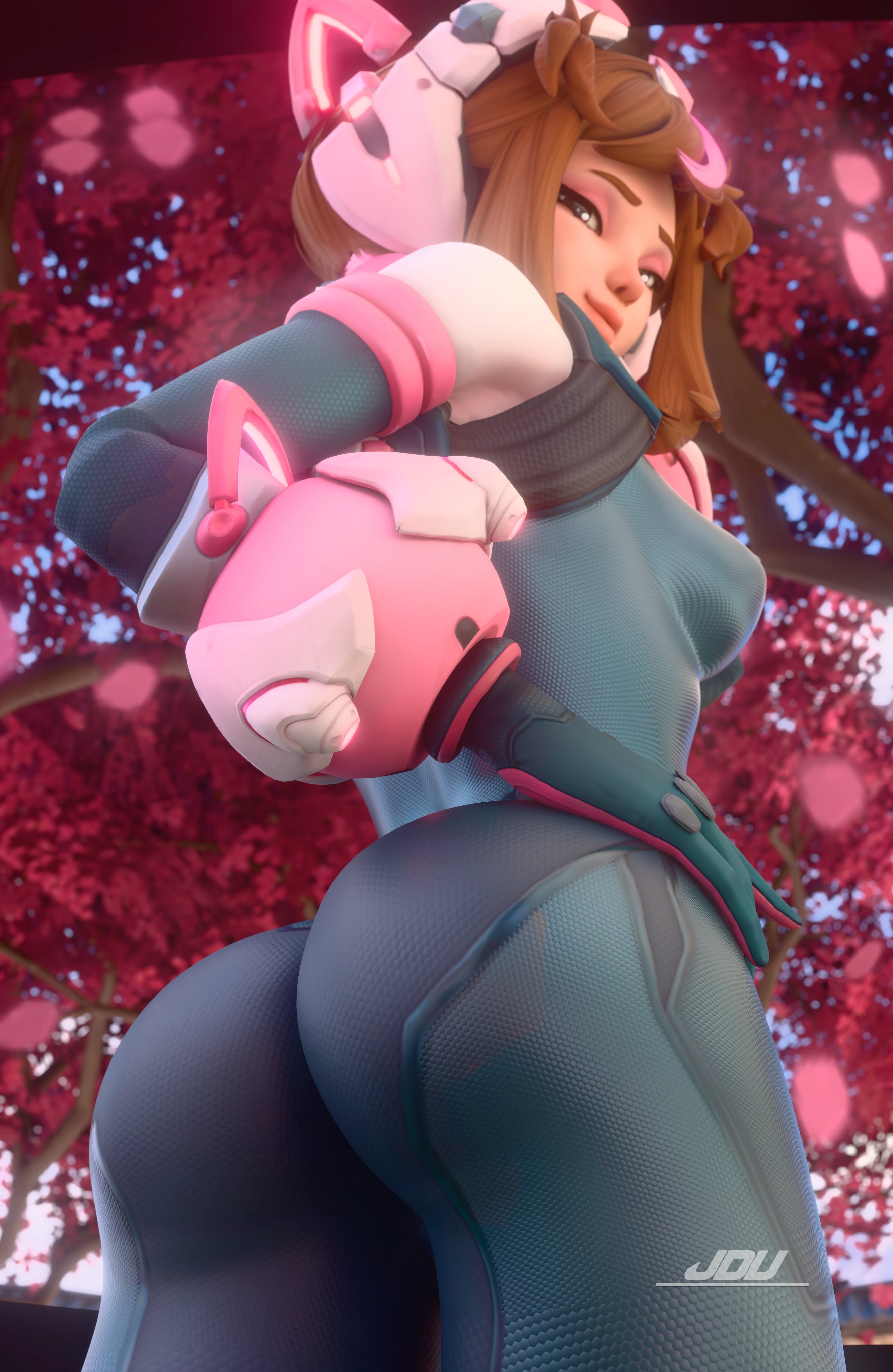 1girls, 3d, 3d (artwork), absurd res, ass focus, back view, bodysuit, bubble butt, clothed, clothed female, clothing, curvy body, fat ass, female, highres, jdv, jpeg, juno (overwatch), looking at viewer, looking back, my hero academia, ochako uraraka (cosplay), overwatch, overwatch 2, presenting ass, seduction techniques, seductive, seductive look, sideboob, teo minh, uravity juno