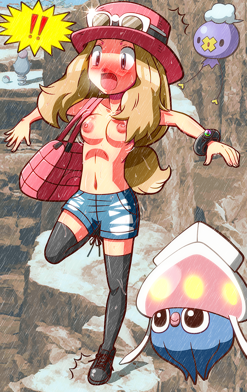 1girls ambiguous_gender blonde_hair blue_eyes breasts drifloon female ghost human human_only inkay nintendo nipples pokemon pokemon_rse pokemon_xy rain rorretsim serena_(pokemon) serena_(pokemon_games) spoink