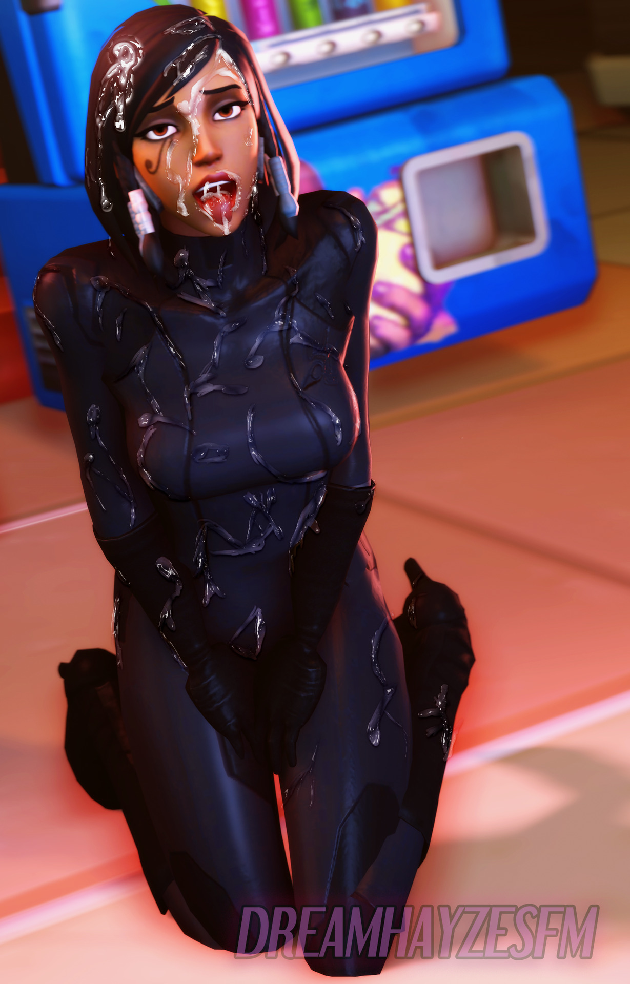 1girls, 3d, ahe gao, ahegao, blizzard entertainment, breasts, bukkake, cum in mouth, cum on body, cum on breasts, cum on face, cum on hair, cum on upper body, dark skin, dark-skinned female, dreamhayzesfm, female, female only, hands between legs, kneeling, open mouth, overwatch, pharah, solo, tattoo, teeth, tongue, watermark