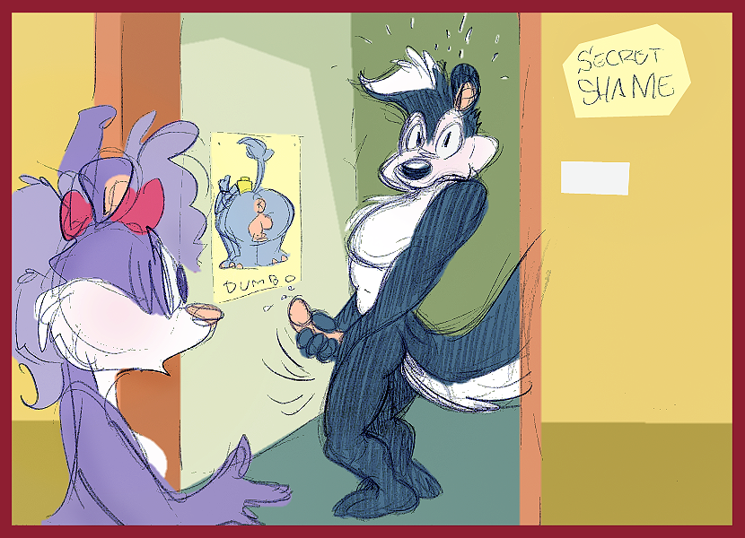 anthro blush caught closet colored colored_sketch cum duo erection female fifi_la_fume fur furry karri_aronen looney_tunes male mammal masturbation mephitid nude penis pepe_le_pew sketch skunk smooth_fur surprise tiny_toon_adventures toony warner_brothers what