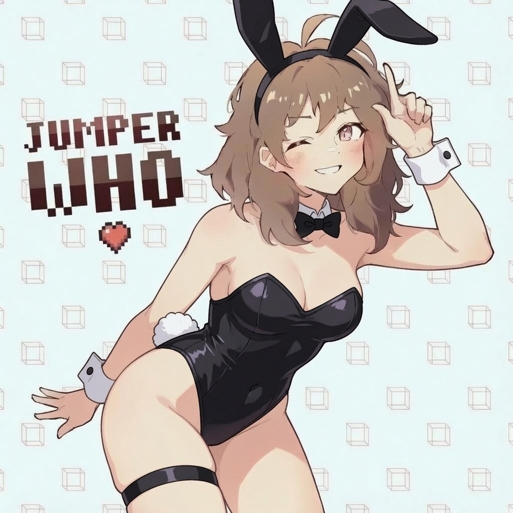 1girl, 2026, 2d, arched back, ass, bare thighs, bent over, big ass, big butt, big hips, big thighs, blush, blushing, bottomwear, bowtie, brown hair, bunny, bunny costume, bunny ears, bunny girl, bunny tail, bunnysuit, butt, choker, clothing, content creator, curvy, curvy female, curvy figure, cute, cute face, edit, fanart, female, female focus, female only, front view, jumperwho, leotard, lifesteal smp, long hair, mcyt, medium breasts, minecraft, minecraft youtubers, pink eyes, sexy, smile, solo, solo female, thick, thick ass, thick butt, thick hips, thick thighs, topwear, twitch, twitch streamer, twitch.tv, unstable universe, wrist cuffs, youtube, youtuber, youtuber girl, youtubers