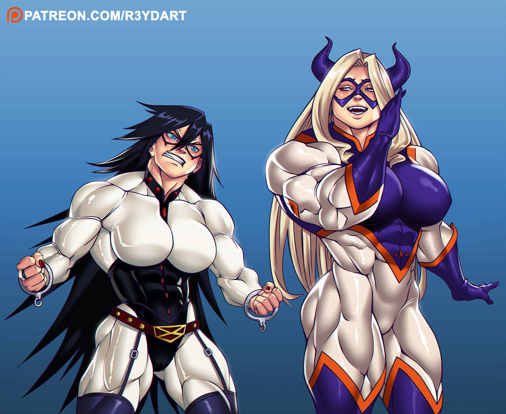 black_hair blonde_hair extreme_muscles hyper_muscles midnight_(my_hero_academia) mount_lady muscular_female my_hero_academia nemuri_kayama r3ydart yuu_takeyama