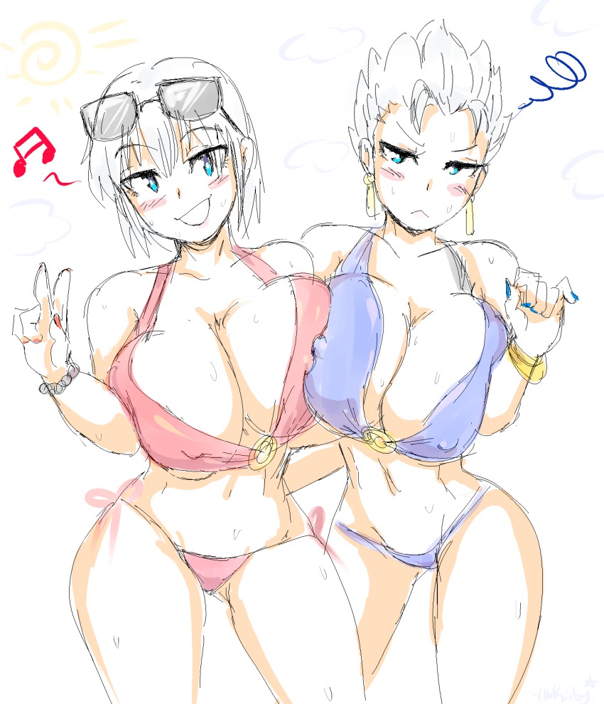 2girls big_breasts bikini bikini_bottom bikini_top breasts dante devil_may_cry female female_only large_breasts multiple_girls rule_63 swimsuit vergil yellow_kirby