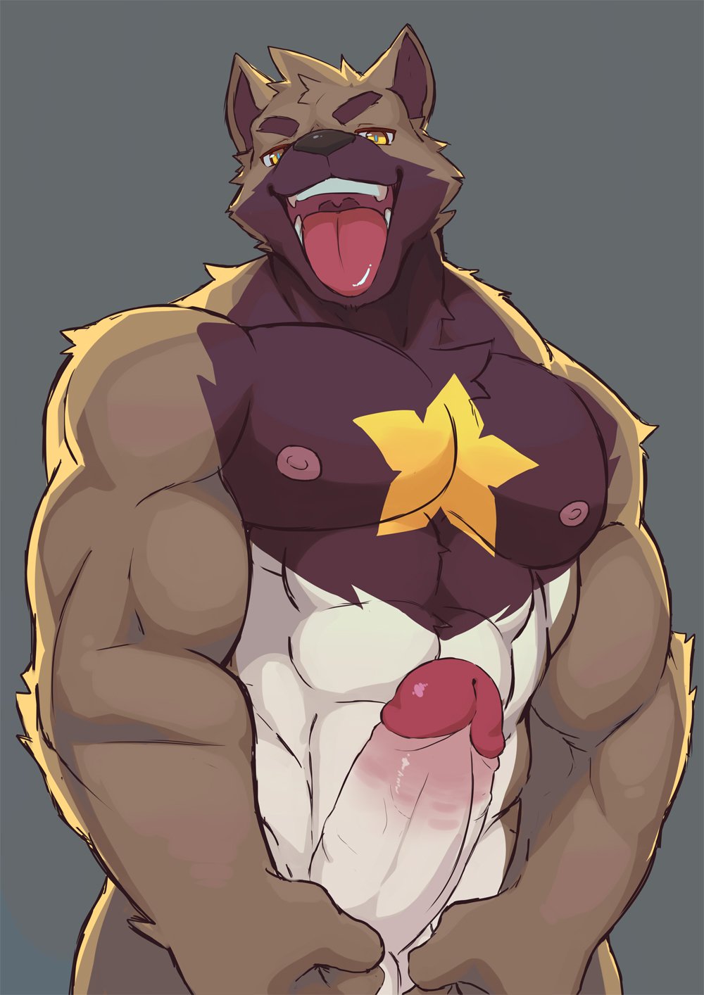 1boy 2018 abs anthro bara biceps canine fur hi_res male male_only mammal moki muscular nude pecs penis solo