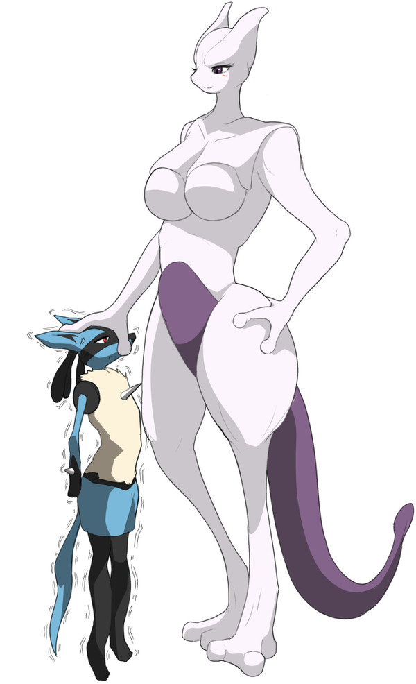 1girls 3_fingers ambiguous_gender ass barefoot big_ass blue_fur blush breasts canine eyelashes feet feline femdom furry hand_on_head hand_on_hips head_grab holding huge_breasts larger_female long_legs lucario mewtwo motion_lines nintendo no_nipples nude pokemon pokemon_(species) pokemon_dppt pokemon_rgby purple_eyes purple_fur red_eyes size_difference soryuu standing tail thick_thighs trembling white_background wide_hips ソリュウ