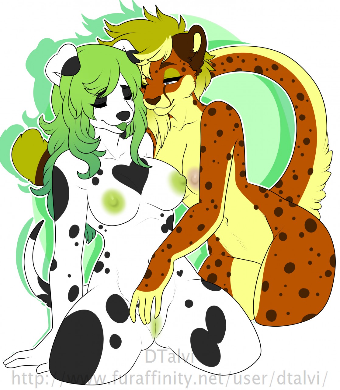 anthro breasts canine dtalvi duo feline female mammal nipples nude pussy smile tongue tongue_out wide_hips yuri