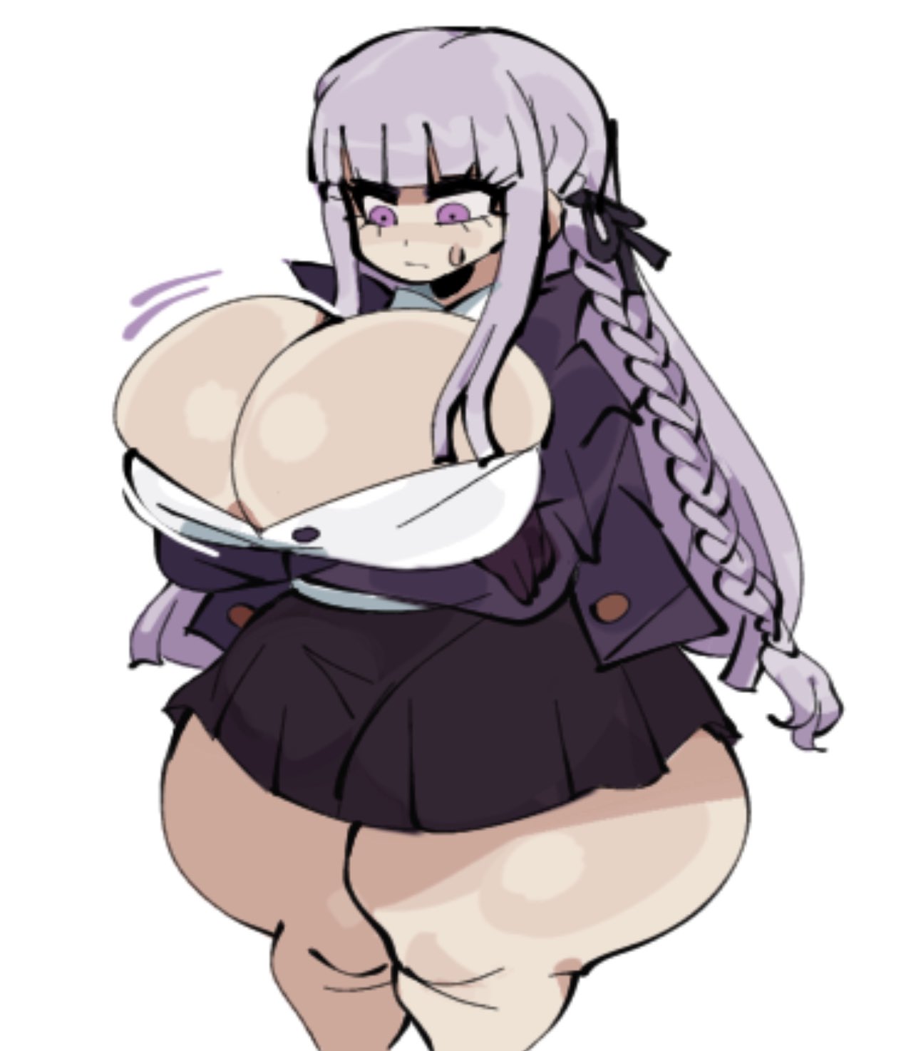 1girls, big breasts, braid, breasts, bursting breasts, busty, cleavage, danganronpa, danganronpa: trigger happy havoc, female, female only, gloves, hair ribbon, huge breasts, jacket, kirigiri kyouko, large breasts, long hair, massive breasts, mstreetsamurai, pale skin, pale-skinned female, purple eyes, purple hair, ribbon, skirt, solo, tagme, thick thighs, thighs