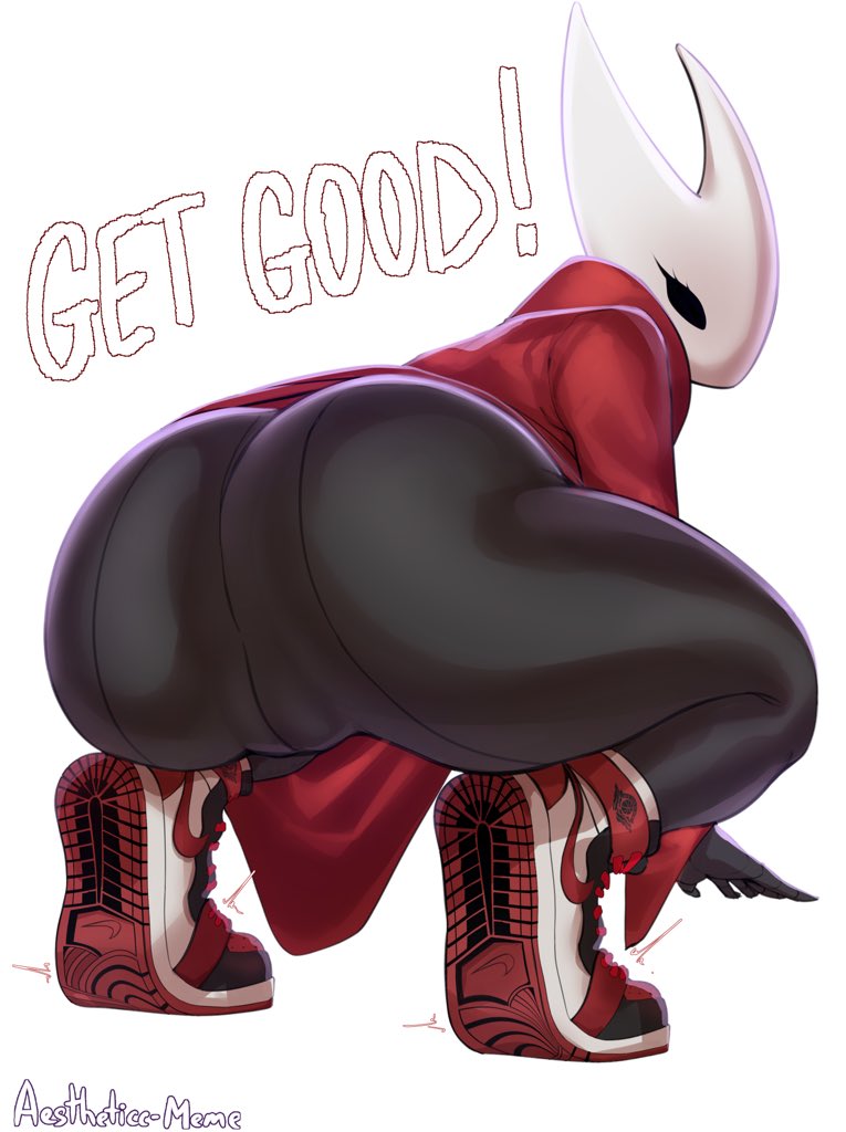 1girls, aestheticc-meme, anthro, artist signature, ass, big ass, big thighs, blush, breasts, bug, bug girl, butt, cloak, cloak only, dialogue, female, gigantic ass, gigantic thighs, hollow knight, hollow knight: silksong, hornet (hollow knight), huge ass, huge thighs, insect girl, insects, leggings, looking at viewer, mask, meme, naked footwear, naked sneakers, shaw, shoes, sneakers, text, thick thighs, thighs
