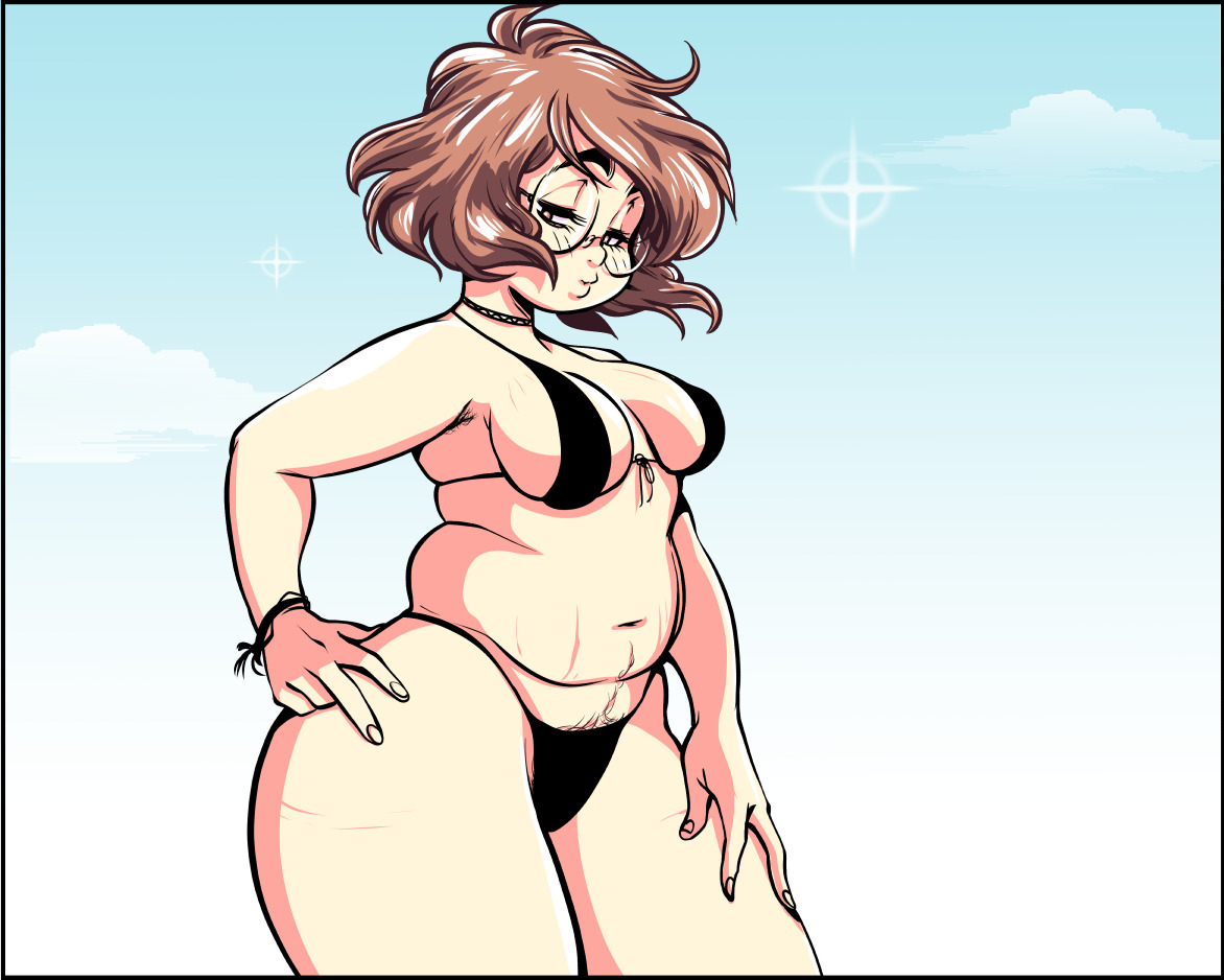 balak, bikini, breasts, choker, chubby, female, glasses, maxine (balak), stretch marks, wide hips