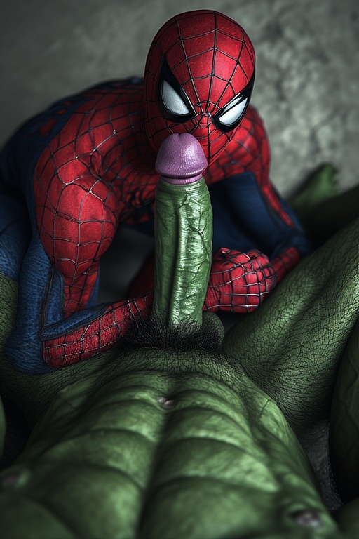 1boy, 2boys, blowjob, bruce banner, gay, hulk, hulk (marvel rivals), hulk (series), male, male/male, marvel, marvel cinematic universe, marvel comics, marvel rivals, spider-man, spider-man (series), spiderman, yaoi