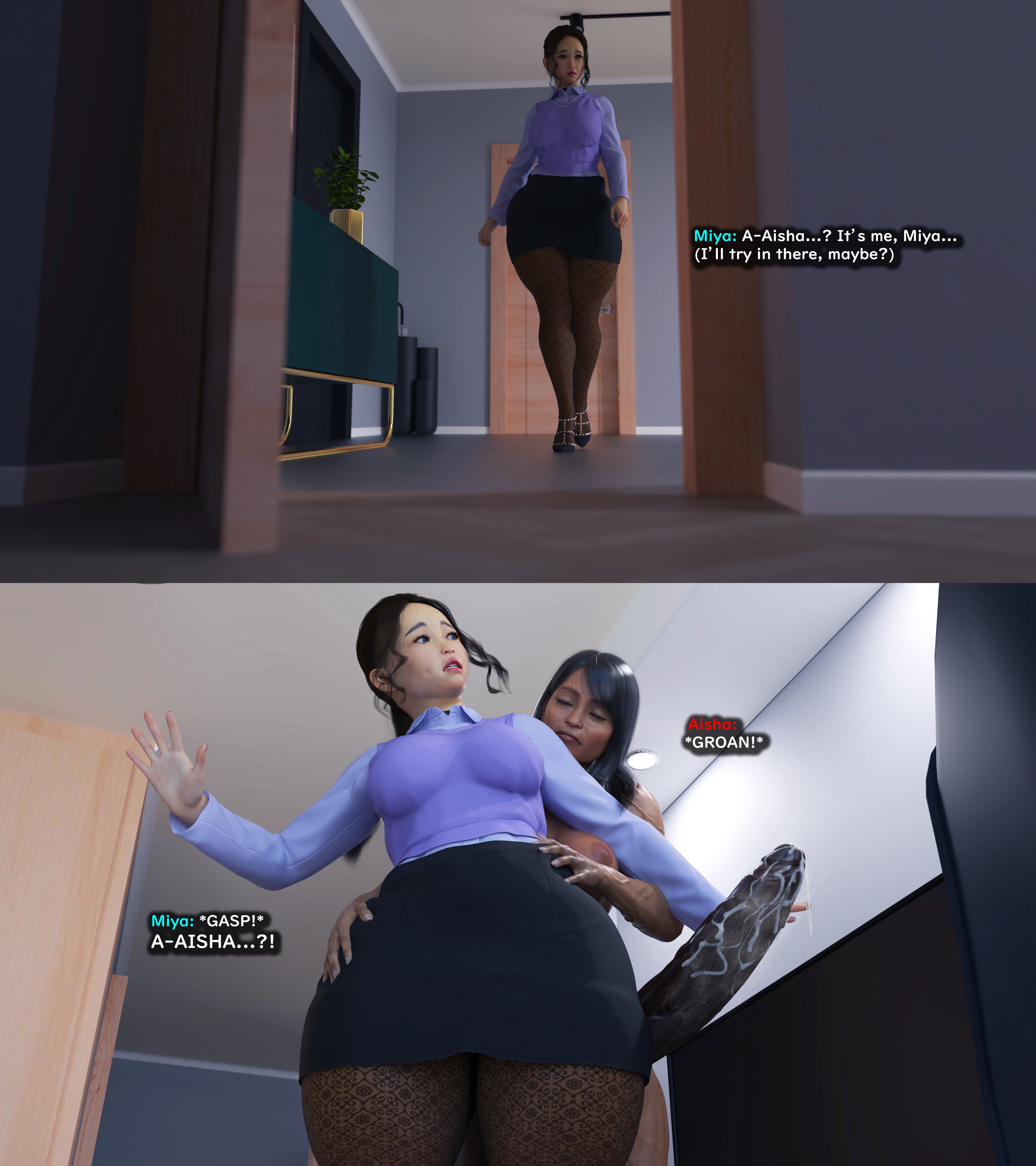 1futa, 1girls, 2023, 3d, aisha (blankken), arabian, arabian futa, asian, asian female, big breasts, big penis, blankken, breasts, curvaceous, curvy figure, dark-skinned futa, fishnets, fit futa, full-package futa, futa on female, futanari, groping, huge cock, intersex, light-skinned female, miya (blankken), muscular, no nut november, original, original character, penis, text, uncensored, veiny penis, wide hips