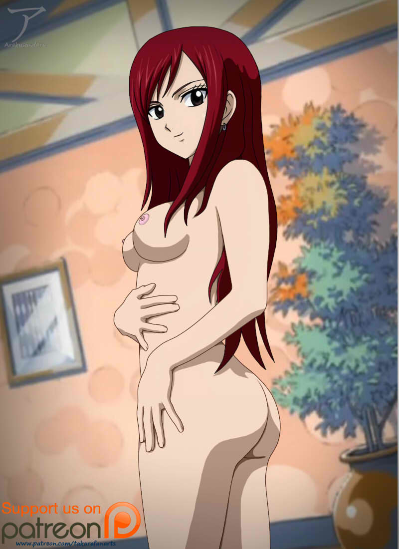 1girls, arekusanderu, ass, breasts, erza scarlet, fairy tail, female, long hair, red hair, red-haired female