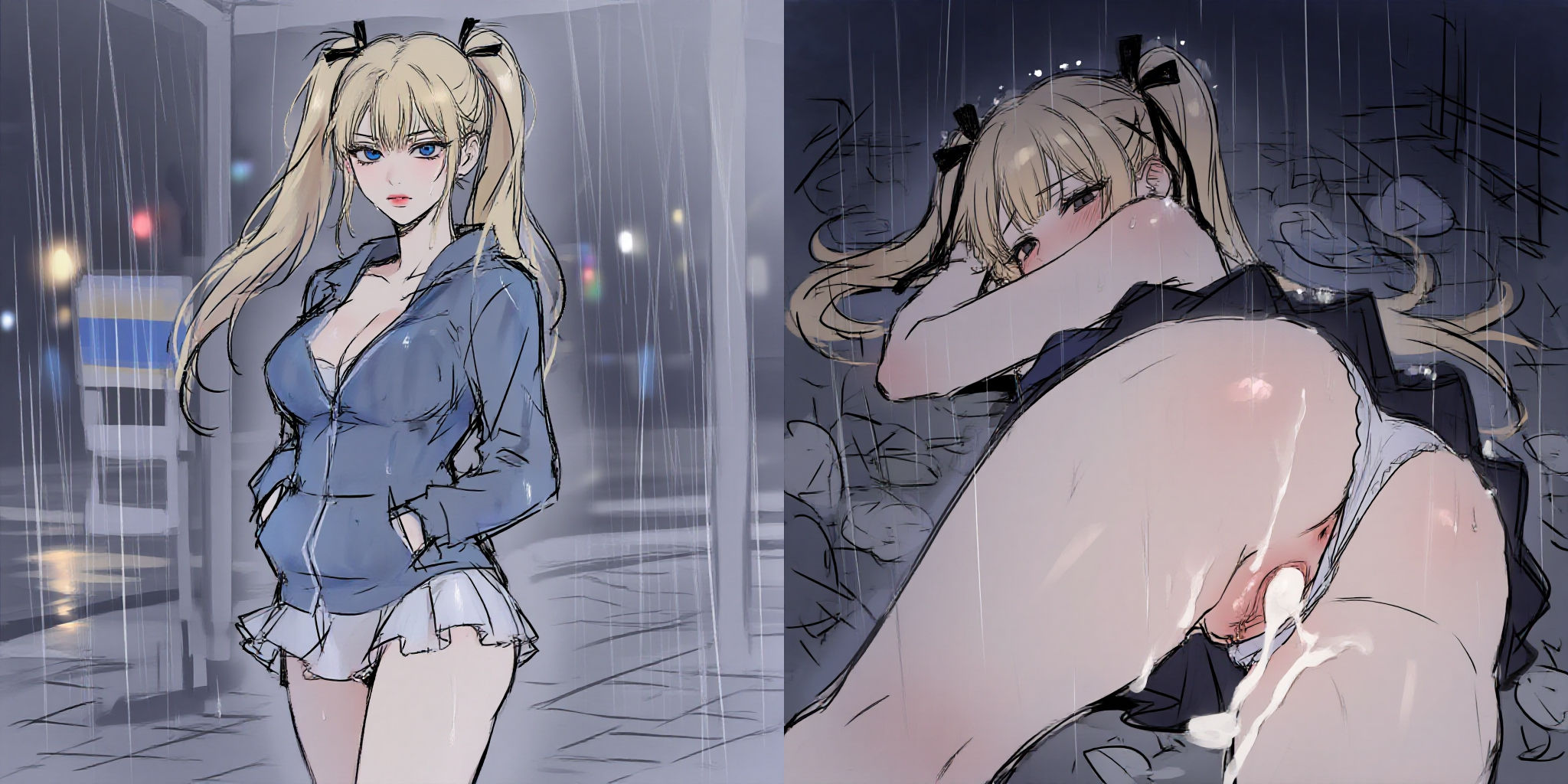 after rape, after sex, after vaginal, ai assisted, ai generated, before and after, before rape, before sex, black clothes, black clothing, black miniskirt, black skin, black skirt, blonde female, blonde hair, blonde hair female, blonde-haired female, breasts, creampie rape, creampied, cum, cum drip, cum in pussy, cum inside, dark skin, dark-skinned male, dead or alive, forced, forced sex, forced vaginal, gothic, gothic clothes, interracial, marie rose, miniskirt, nay juno, night, provocative, provocative clothing, provocative pose, rain, raining, rape, rape slave, raped by enemy, raped by monster, raped female, raped girl, serious, serious face, serious look, sex, sex slave, sexy, sexy body, sexy pose, skirt, street, surprise, surprise sex, surprised, surprised expression, surprised face, thighs, trash, vagina, vaginal fluids, vaginal juices, vaginal penetration, vaginal sex, violation, white skin