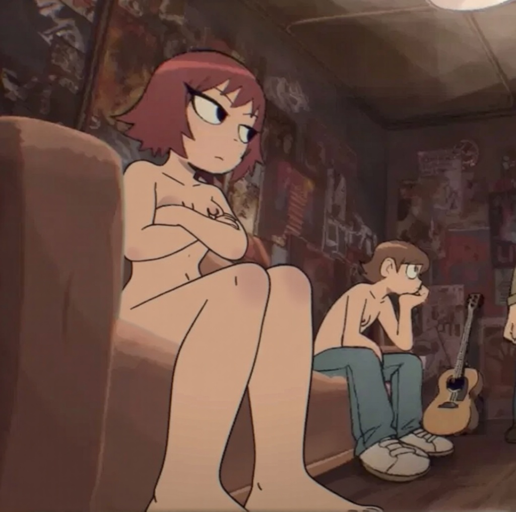 bored, brown hair, female, kim pine, male, neil nordegraf, nude, scott pilgrim, scott pilgrim takes off, screenshot edit