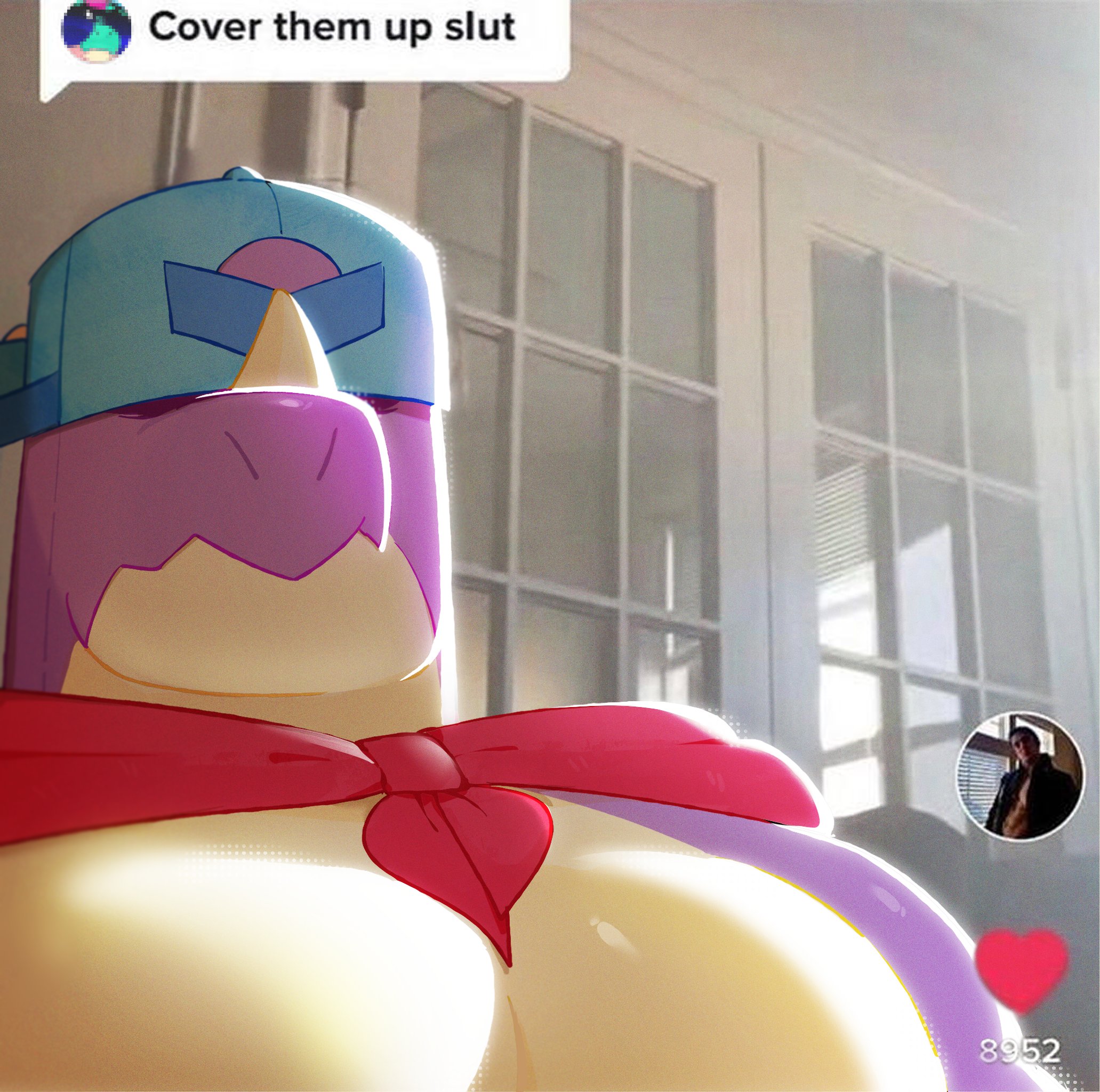anthro, big muscles, big pecs, brawl stars, buzz (brawl stars), cape, clothing, comment, cover them up slut, dinosaur, exposed chest, firemauer, hat, headgear, headwear, hi res, horn, looking at viewer, male, male only, meme, meow boop, muscular, muscular male, pecs, pierce (brawl stars), prehistoric species, purple body, reptile, scalie, screencap, social media, solo, supercell (company), tiktok