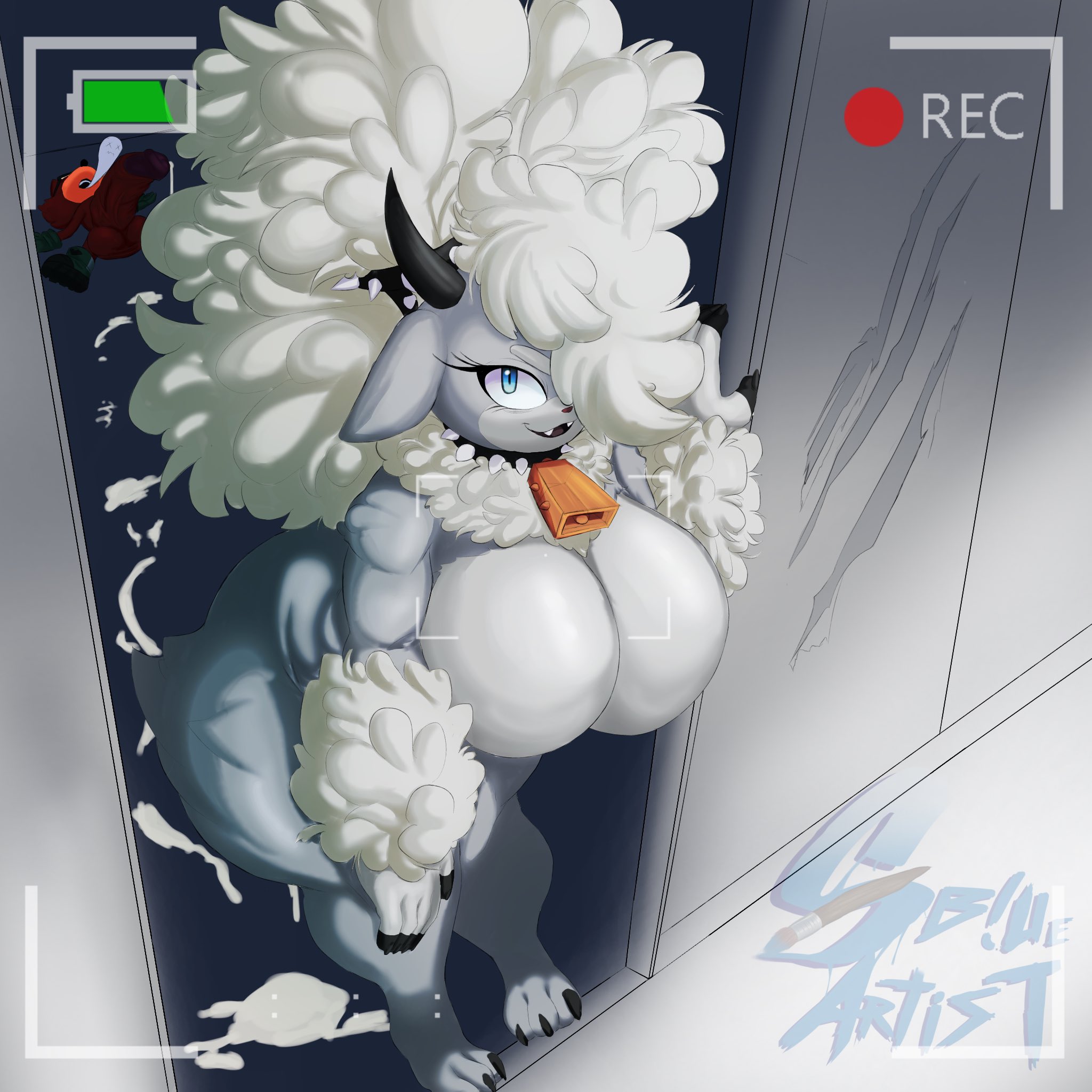 1boy, 1girls, anthro, anthro female, anthro only, big breasts, big female, big penis, blue eyes, breasts, camera, camera hud, camera pov, camera view, cock, completely naked female, completely nude, completely nude female, cowbell, cum, cum on floor, dick, ejaculation, exhausted male, female, fur, gadget the wolf, horn, huge breasts, huge cock, idw publishing, lanolin the sheep, lanolin the weresheep, large breasts, large female, large penis, larger female, male, massive breasts, naked, naked female, nude, nude female, penis, recording, scratch marks, sega, sheep, sheep girl, smaller male, snowyblue, sonic (series), sonic the hedgehog (comics), sonic the hedgehog (idw), sonic the hedgehog (series), weresheep, white fur, wolf, wool (fur)