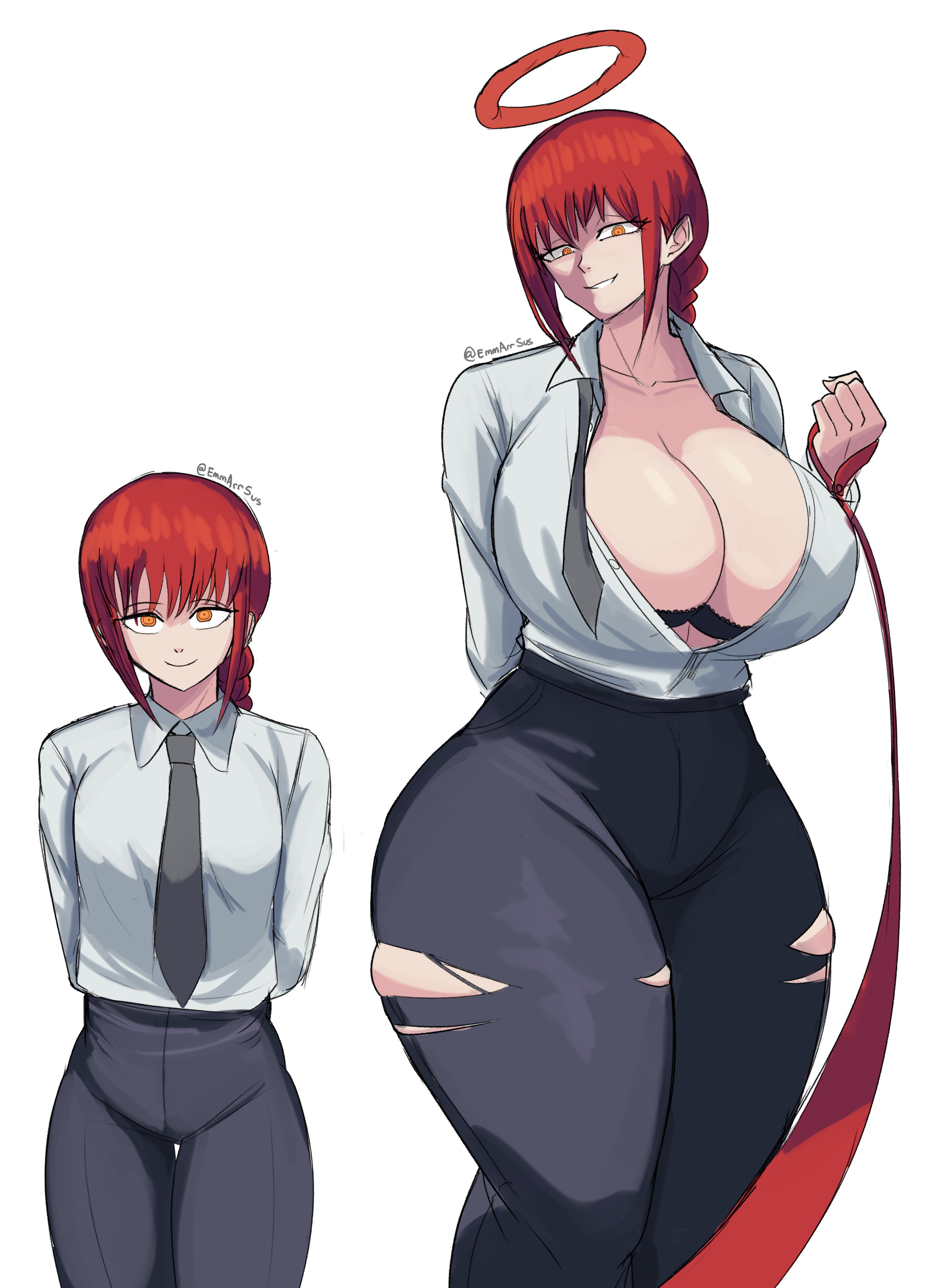 …, 1girls, 2020s, 2023, alternative version, ass, ass expansion, big breasts, breast expansion, breast growth, breast growth (enlargement), breasts, bursting ass, bursting breasts, bursting clothes, business suit, button down shirt, chains, chainsaw man, child bearing hips, cleavage, comic panel, dominant, dominant female, emmarrgus, evil grin, evil smile, expansion, female, female focus, female only, femdom, giantess, growth, halo, heart, height difference, height growth, height increase, hourglass figure, huge ass, huge boobs, huge breasts, jeans, large boobs, large breasts, large female, leash, looking at viewer, makima (chainsaw man), mini giantess, popped asson, pov, red hair, ripped clothing, ripped pants, sequence, solo, solo female, solo focus, submissive pov, suit, tearing open bottoms, thick thighs, thigh expansion, thighs, wardrobe malfunction, wide hips, yellow eyes