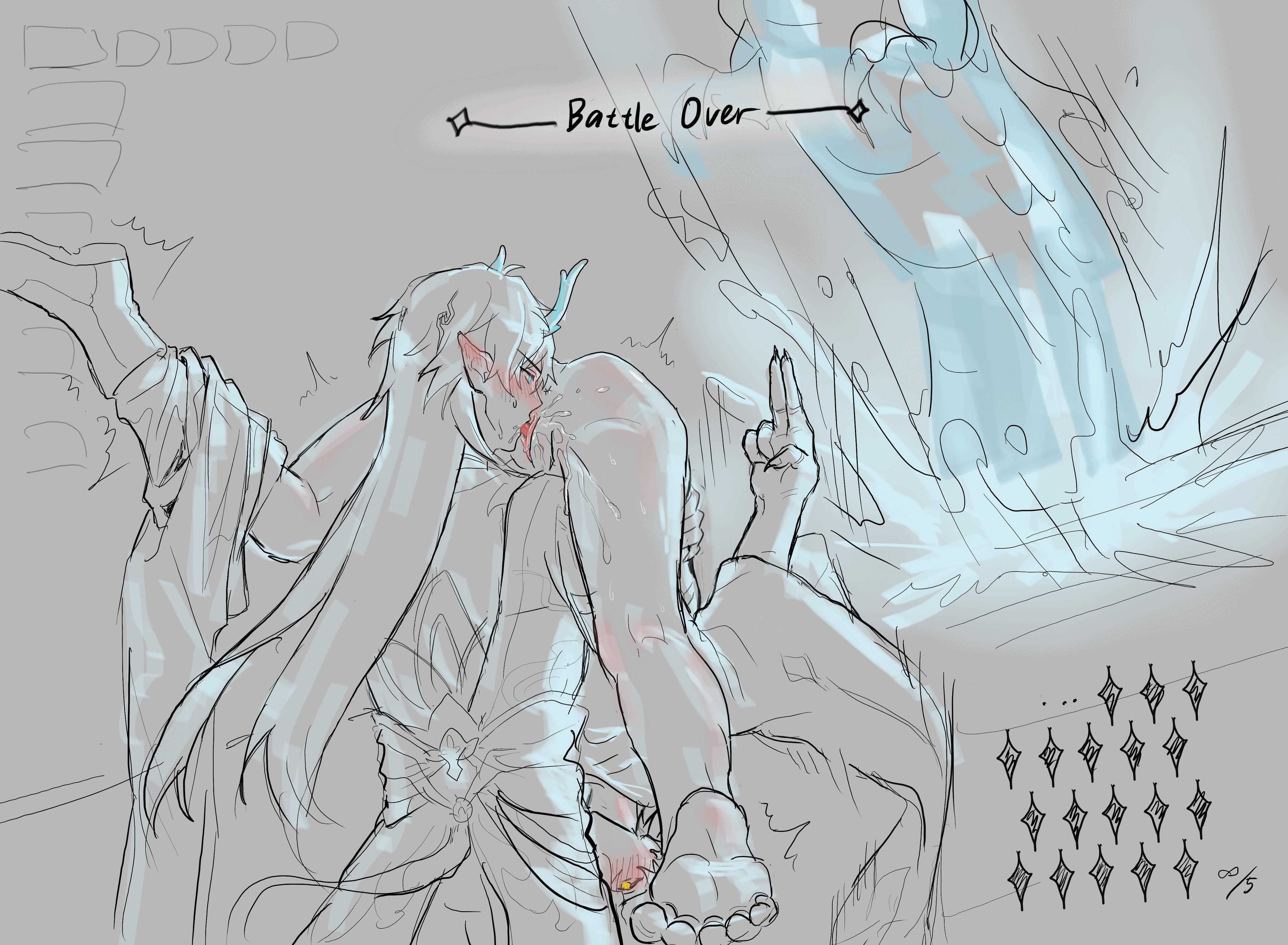 bishonen, blush, caelus (honkai: star rail), clothed, clothing, cunnilingus, cuntboy, cuntboy/male, dan heng, dan heng (imbibitor lunae), digital drawing (artwork), digital media (artwork), dragon, feet, feet up, fighting, gameplay mechanics, gay, gay male, honkai (series), honkai: star rail, horns, humanoid, legs apart, long hair, male, male focus, male only, male/male, monster boy, pretty boy, sharp fingernails, short hair, upside-down, vagina, vaginal penetration, yaoi