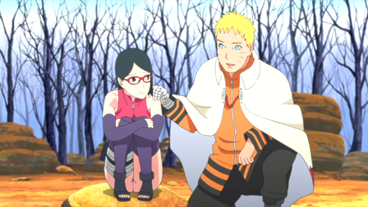 1boy, 1girls, ass, black hair, boruto: naruto next generations, bottomless, clothing, female, fully clothed, male, naruto, naruto (series), ninja, no panties, outdoors, sarada uchiha, sitting, sitting down, tagme, upskirt, uzumaki naruto, young