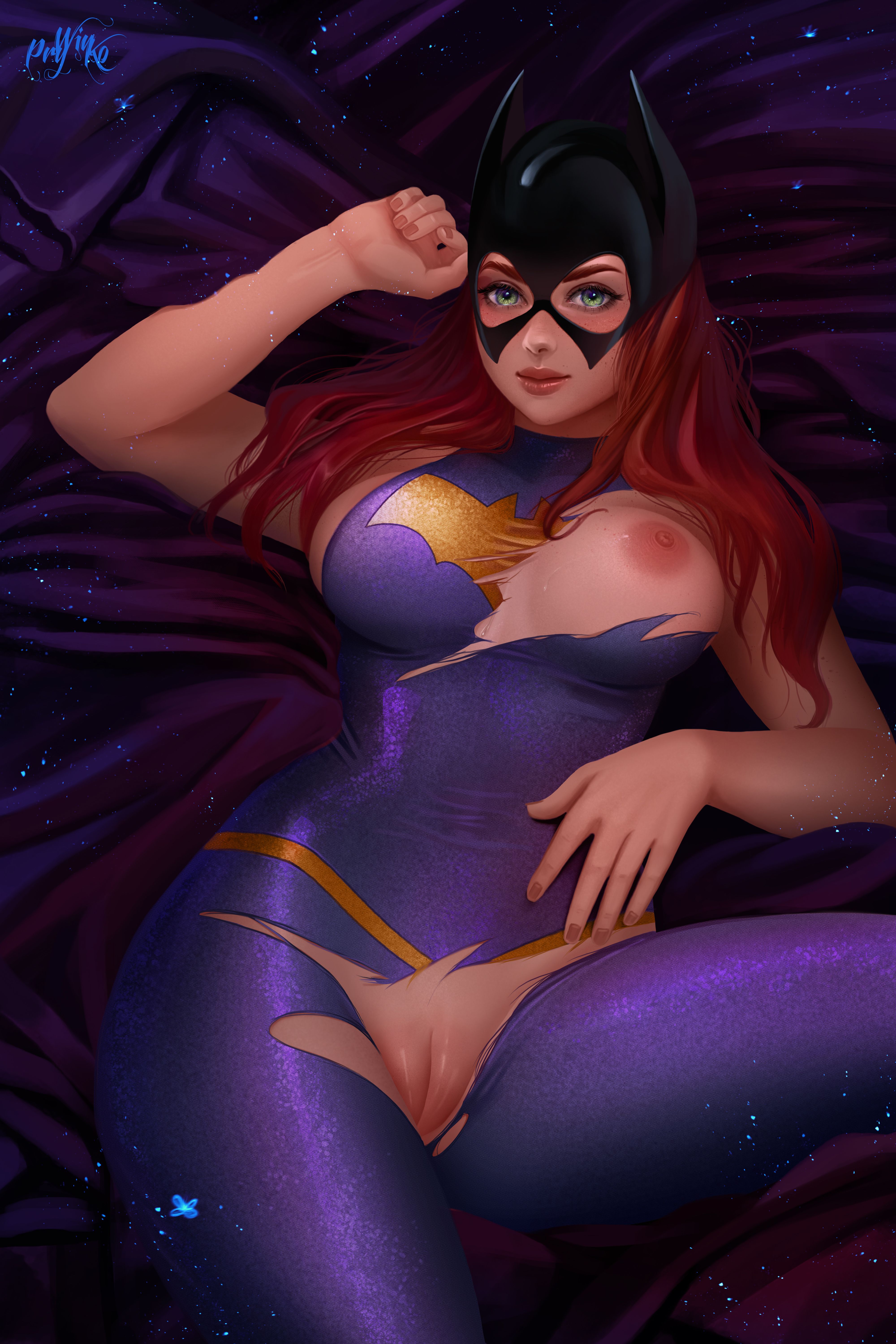 1girls, absurdres, areolae, barbara gordon, batgirl, batman (series), big breasts, breasts, dc, dc comics, female, female only, highres, large breasts, looking at viewer, nipples, prywinko, pussy, solo