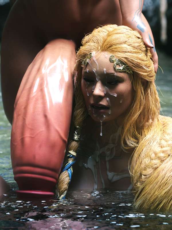 2futa, 3d, 3d (artwork), after sex, aged up, back view, behind view, breasts, cum on face, focus on penis, futa only, futanari, god of war, god of war ragnarok, goddess, light-skinned female, mature futa, milf, mother and daughter, naked, naked futa, norse mythology, older futa, penis, rear view, salamandraninja, sif (god of war), thrud (god of war), water, waterfall, younger futa