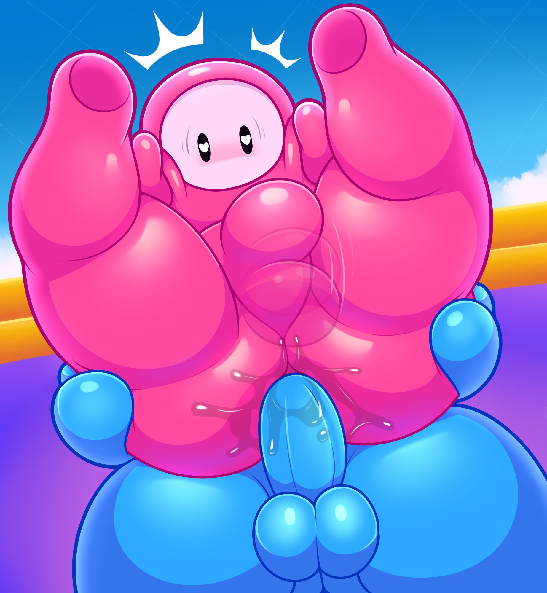2boys, acstlu, bouncing balls, chubby, fall guy, fall guys, gay, heart-shaped pupils, non-human, non-human only, toony