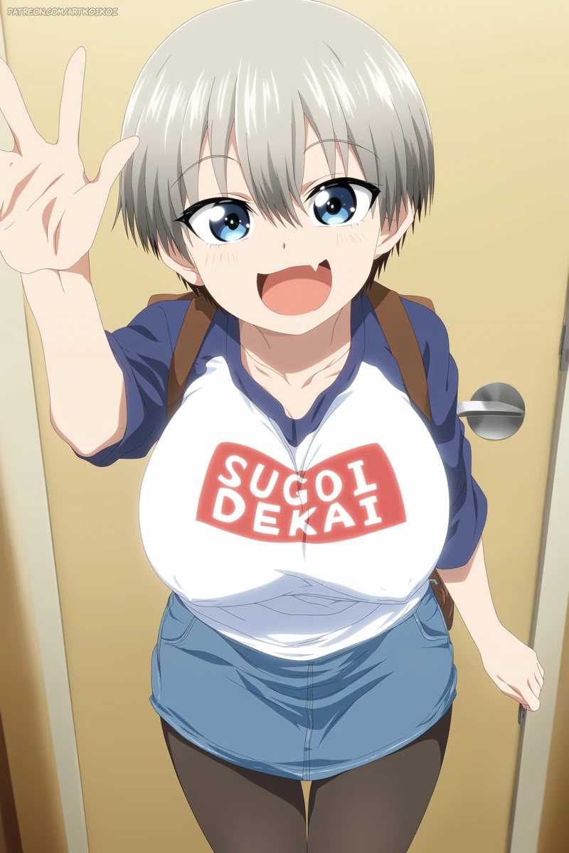 1girls ai_generated clothes door greeting skirt solo t-shirt uzaki-chan_wa_asobitai! uzaki_hana