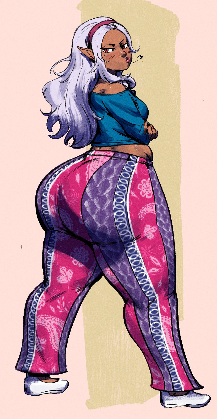 1girls, elf-san wa yaserarenai, female, female only, flare pants, forbidden pants, kuroeda, pants, redblacktac, solo, solo female, tagme