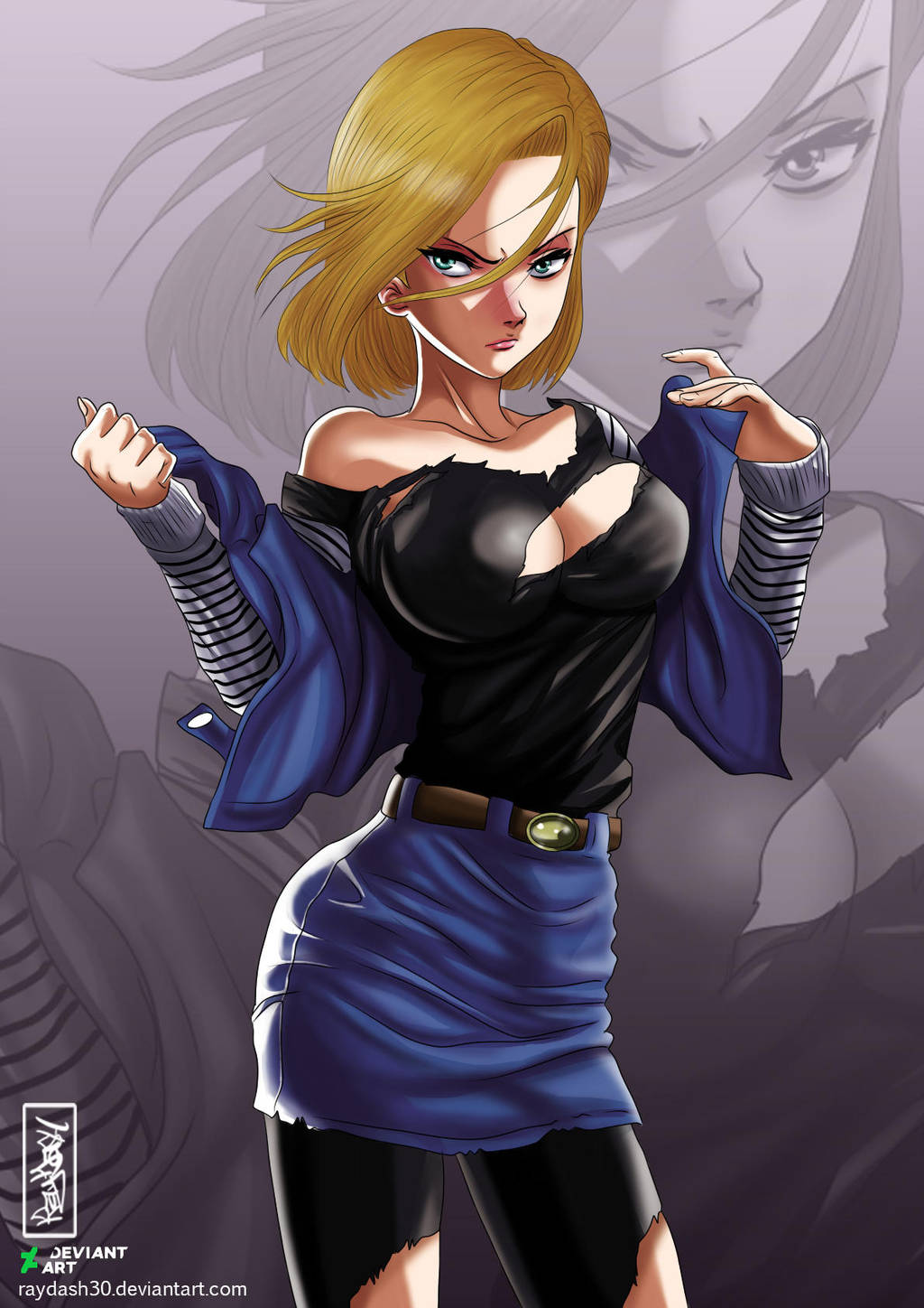 1girls, android 18, ass, blonde hair, blue eyes, breasts, cleavage, curvy, dragon ball, erect nipples, erect nipples under clothes, female, female only, huge areolae, huge breasts, milf, nipples, puffy nipples, raydash30, short hair, text, thick lips, torn clothes, url, voluptuous, watermark, wide hips, zoom layer