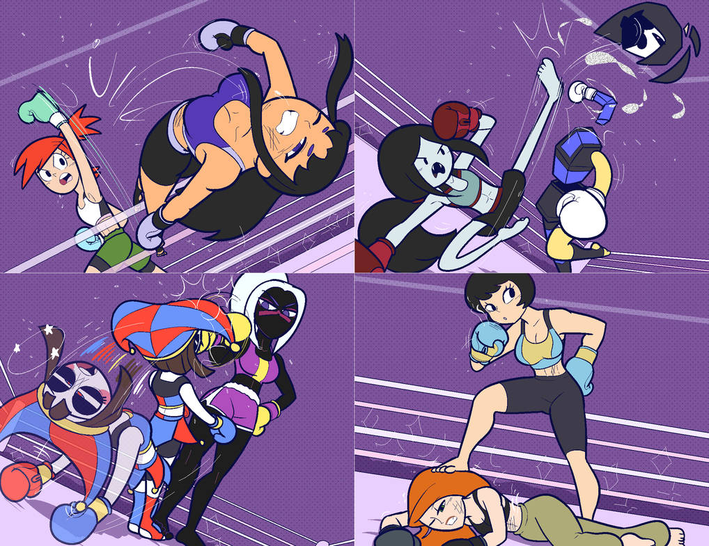 adventure_time alien alien_girl alien_humanoid blackfire boxing boxing_gloves boxing_match boxing_ring cartoon_network dc dc_comics disney ena female female_focus female_only foster's_home_for_imaginary_friends frankie_foster humanoid joel_g kim_possible kimberly_ann_possible marceline marceline_abadeer marceline_the_vampire_queen martian martian_(duck_dodgers) netto-painter pomni_(the_amazing_digital_circus) queen_tyr'ahnee tamaranean teen_titans the_amazing_digital_circus vampire vampire_girl