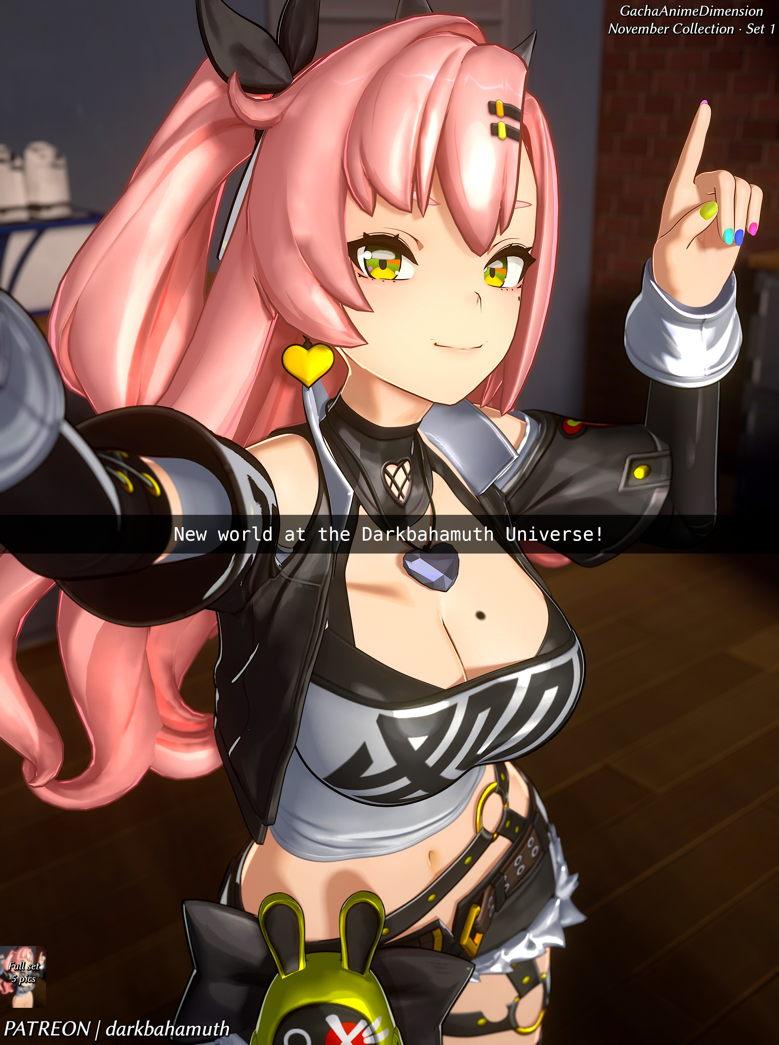3d, 3d (artwork), anime, anime style, belly, big breasts, breasts, cleavage, clothed, darkbahamuth, female, midriff, nicole demara, pinup, selfie, zenless zone zero