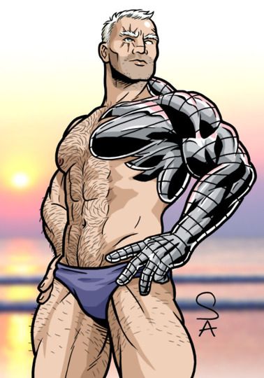 1boy bionic_arm bulge cable_(x-men) flaccid male male_only marvel muscle nathan_summers solo speedo superhero x-force x-men xcub