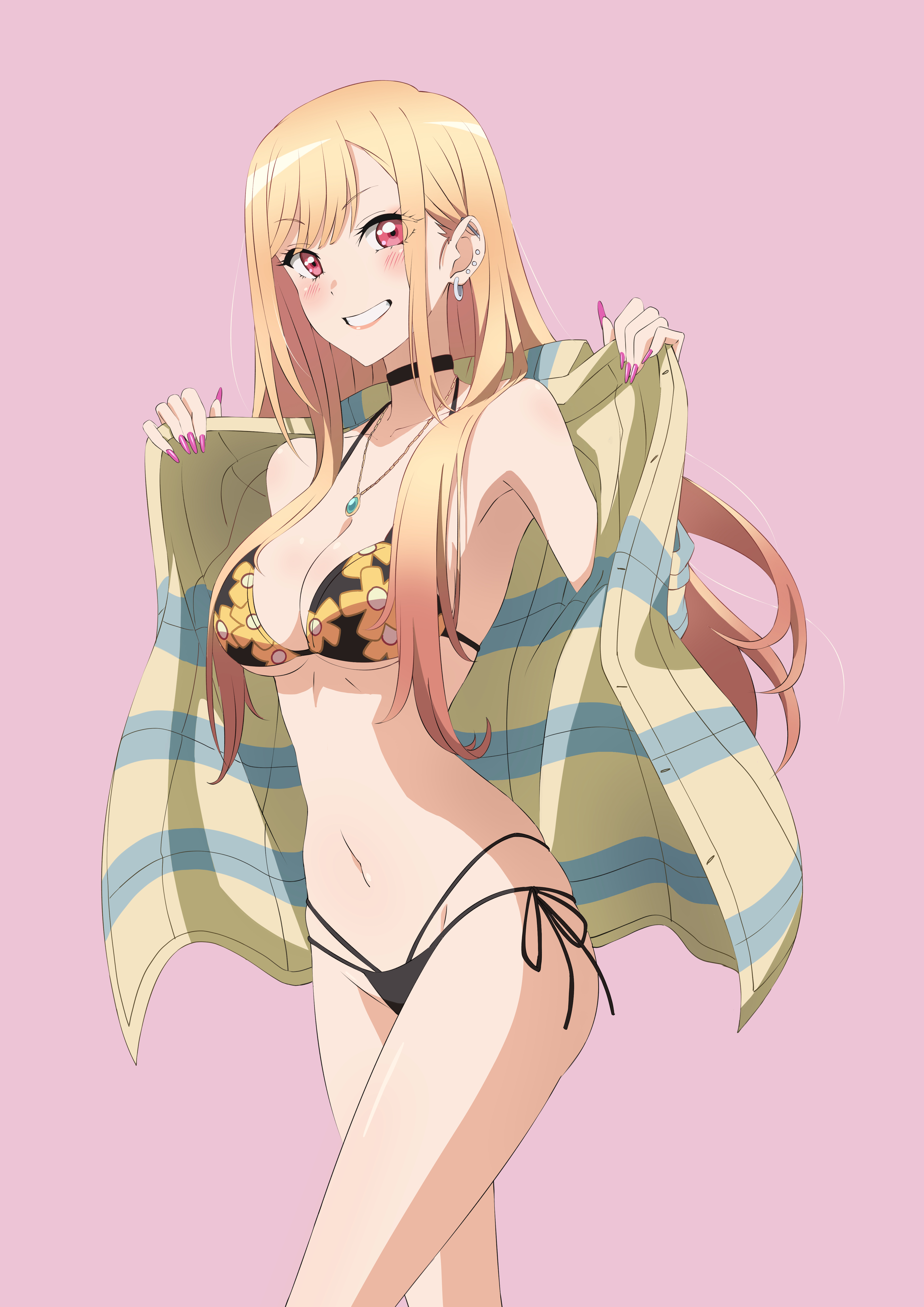 alternate costume, bikini, blonde hair, breasts, choker, dougaman, female, female only, gyaru, kitagawa marin, long fingernails, official alternate costume, solo, sono bisque doll wa koi wo suru
