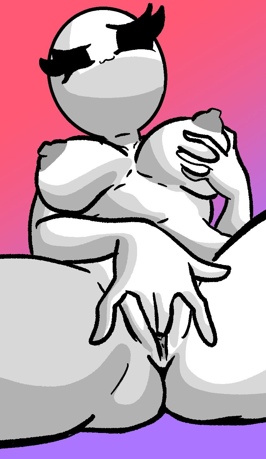 1girls, bald, bald female, black eyes, breasts, chetoh, claire (chetoh), egg, female, female focus, female only, fingering, fingering pussy, fingering self, grabbing, grabbing own breast, grey nipples, large breasts, masturbation, naked, naked female, nipples, oc, original, original character, pussy, smile, smiling, solo, solo female, spread legs, white body