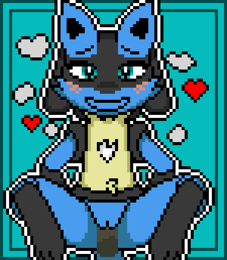 1boy 1girls 2018 black_fur blue_eyes blue_fur blush canine female female_focus flat_chest fur furry heart imactuallygarbage looking_at_viewer lucario mammal multicolored_fur nintendo nude open_mouth penetration penis pixel_art pokemon pokemon_(species) pokemon_dppt pussy pussy_juice sex simple_background smile spikes spreading vaginal_penetration video_games